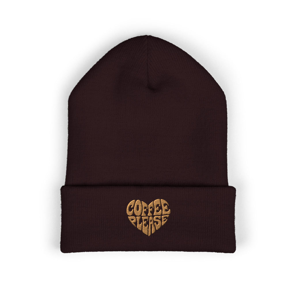 Embroidered 'Coffee Please' Heart Beanie — Cute Cozy Knit Hat