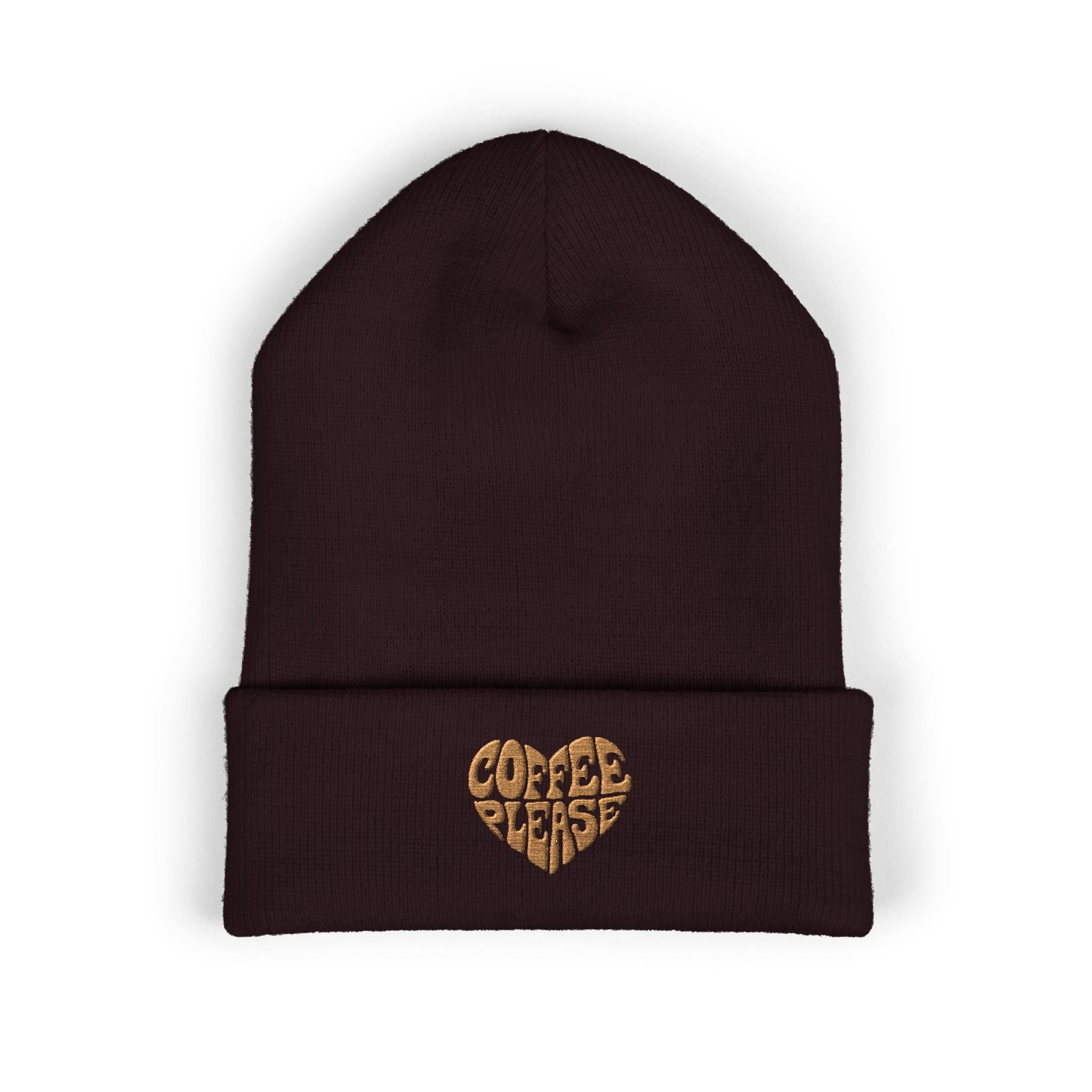 Embroidered 'Coffee Please' Heart Beanie — Cute Cozy Knit Hat