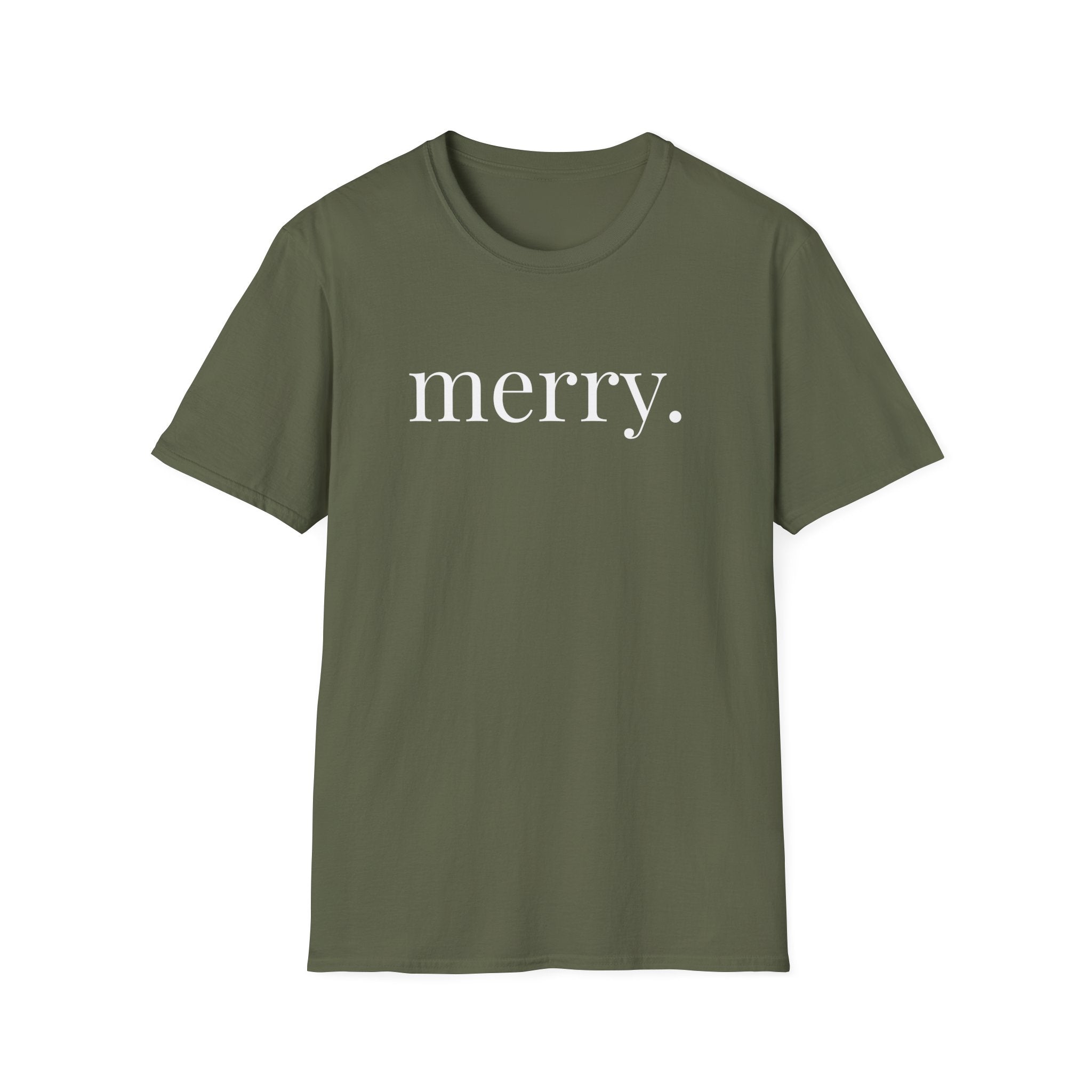 Merry. Soft Cotton T-shirt in Holiday Greens and Reds