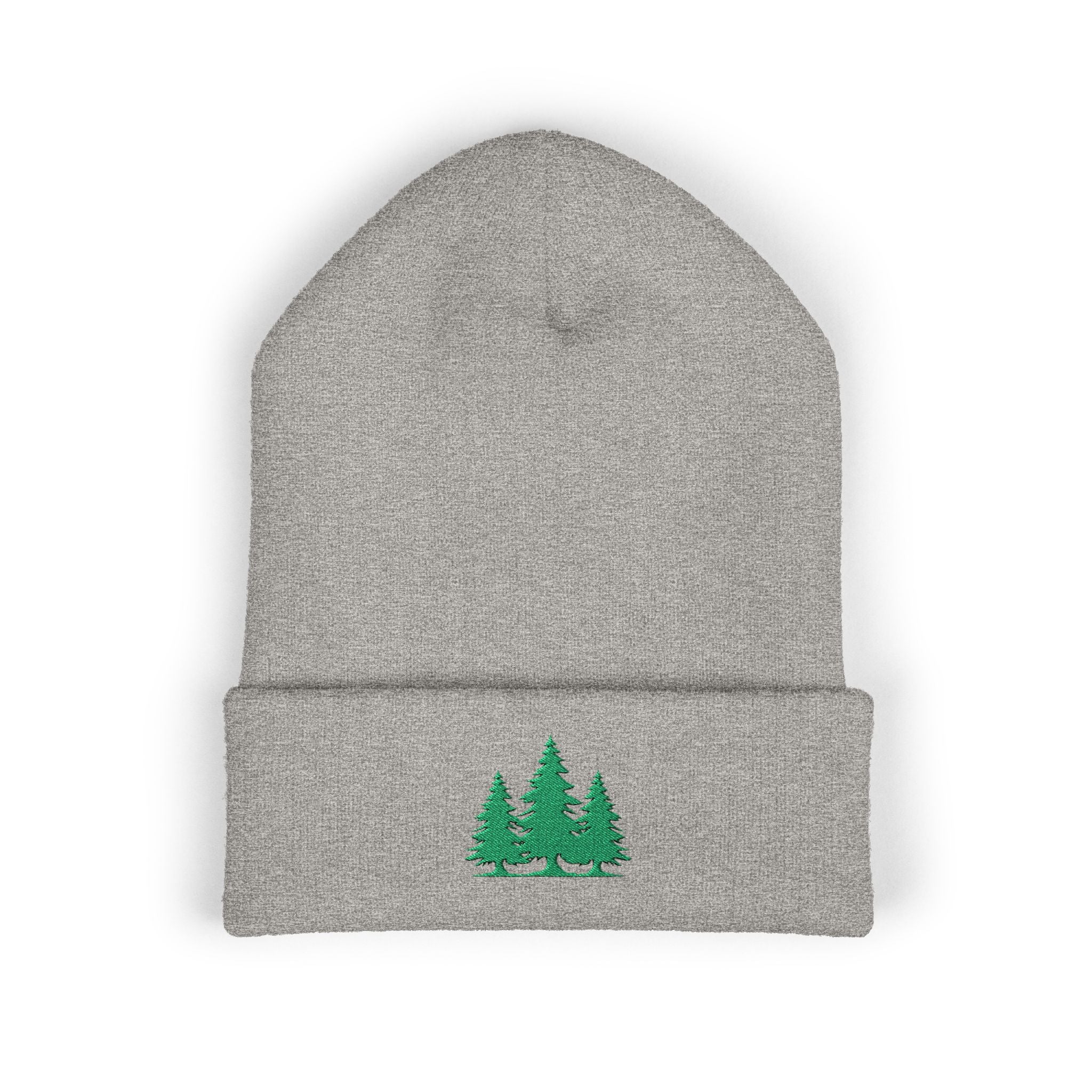 Embroidered Classic Cuffed Beanie with Green Trees