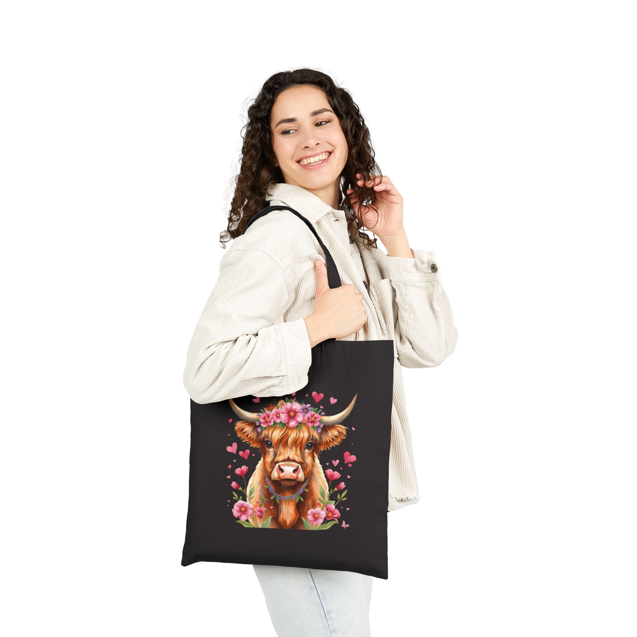 Highland Cow Floral Tote Bag
