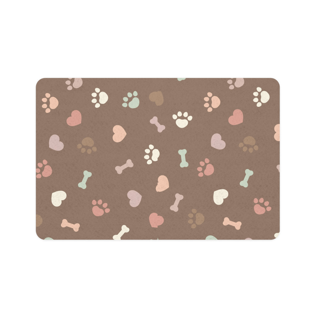 Brown Bone and Paw Print Non-Slip Pet Food Mat — 12x18