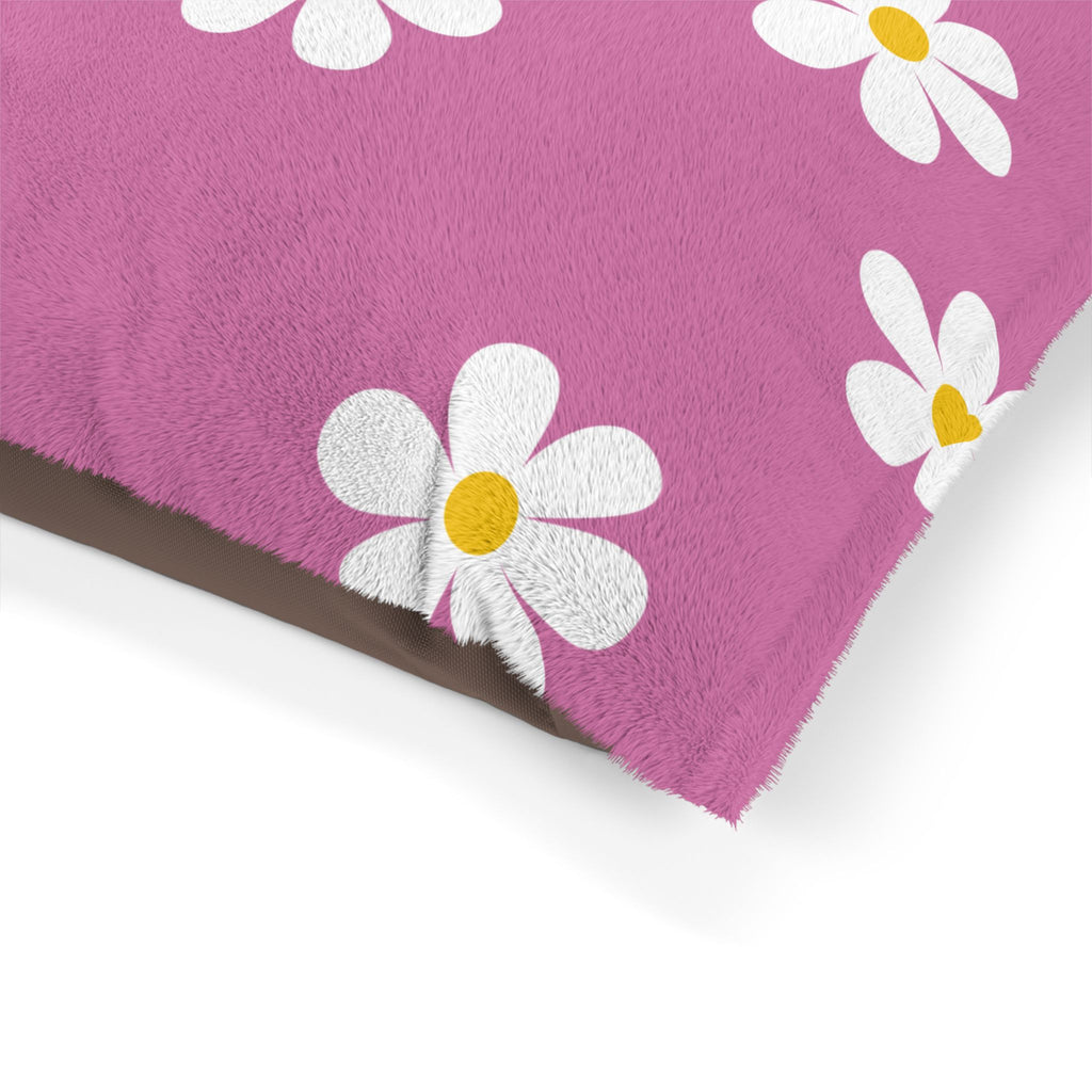 Floral Daisy Pink Pet Bed — Soft Cozy Cushion for Small Dogs & Cats
