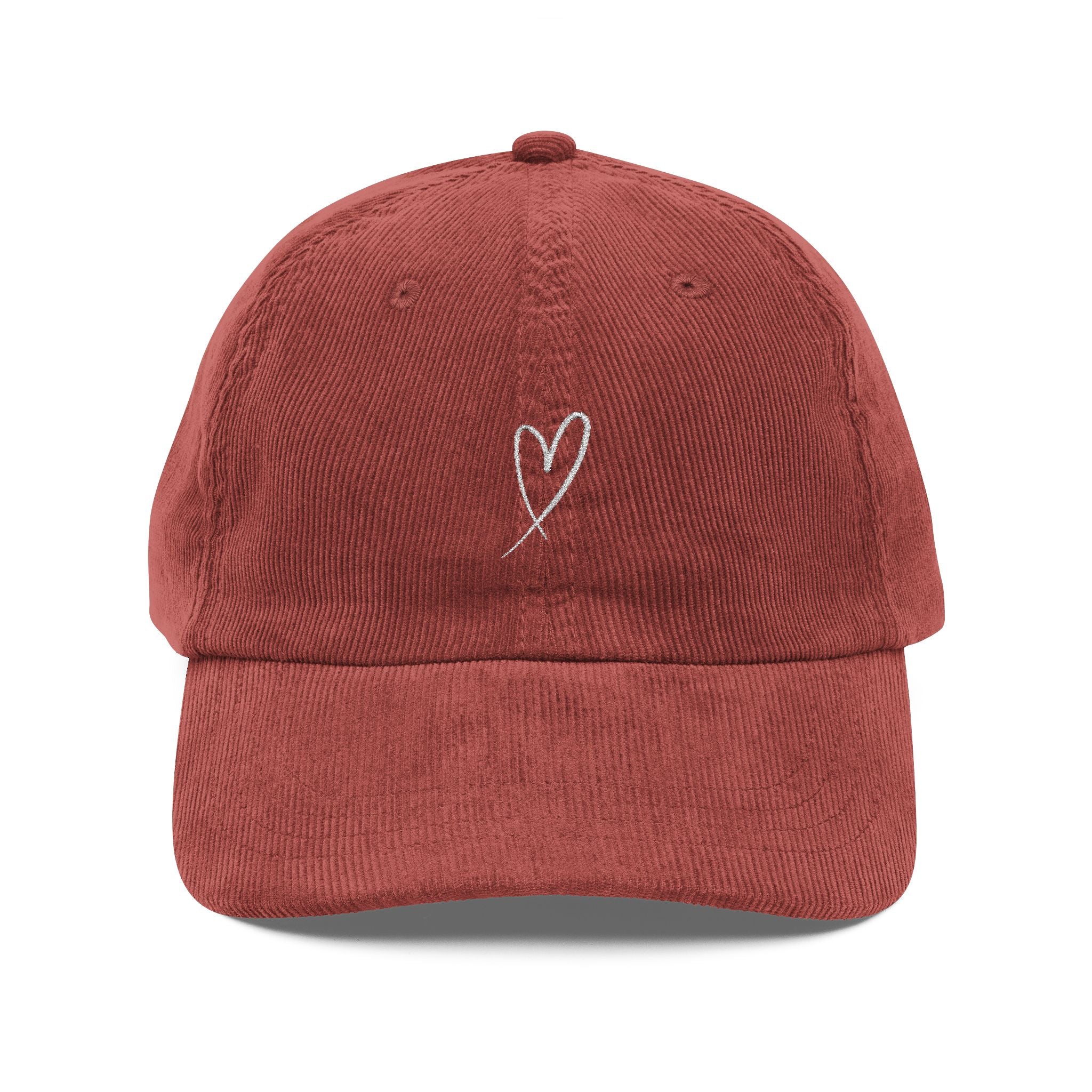 Vintage Corduroy Hat with Embroidered Heart