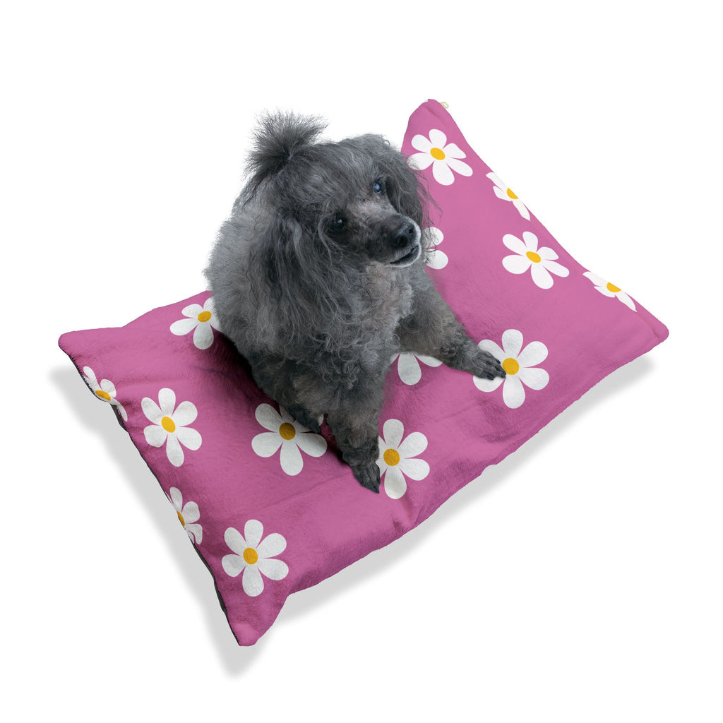 Floral Daisy Pink Pet Bed — Soft Cozy Cushion for Small Dogs & Cats
