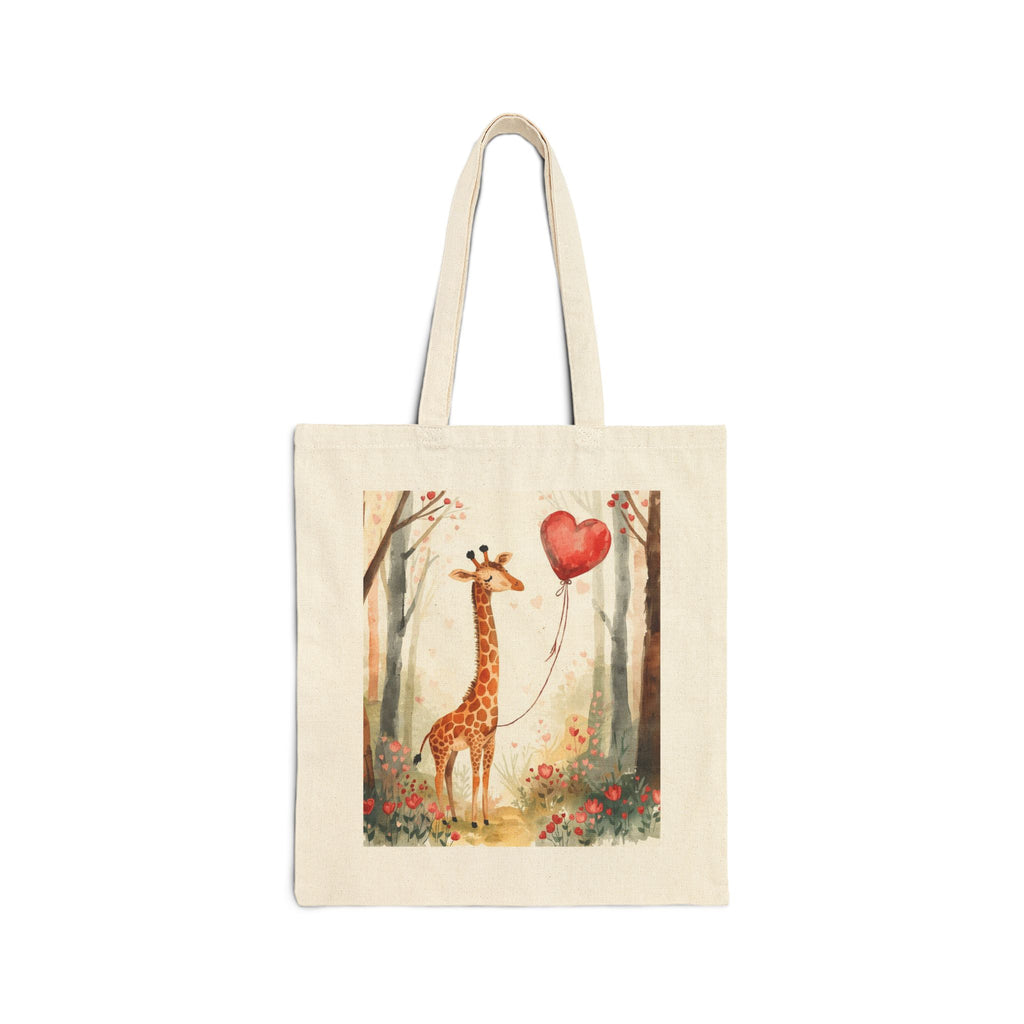 Giraffe with Heart Balloon Canvas Tote