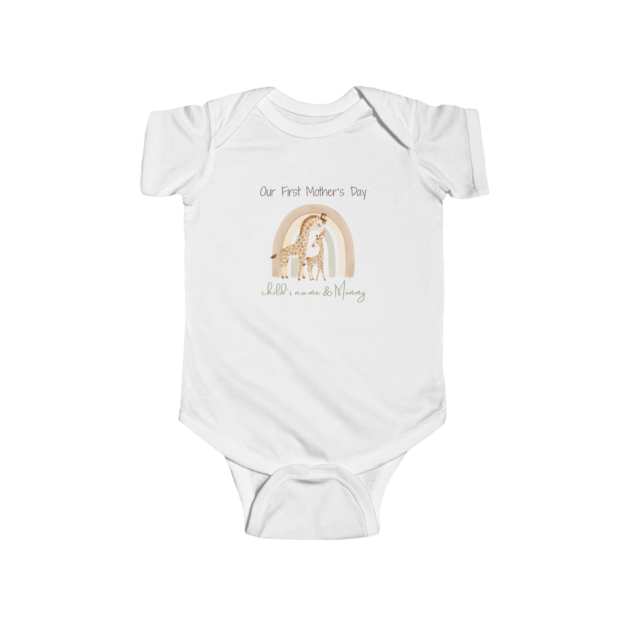 Personalized Baby Bodysuit “Our First Mother’s Day” for your new little one.  Pair with our shirt for mom for the perfect mommy & me set
