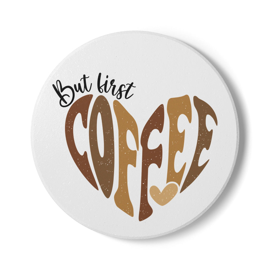 But First Coffee Ceramic Coaster — Retro Heart Coffee Drink Coaster