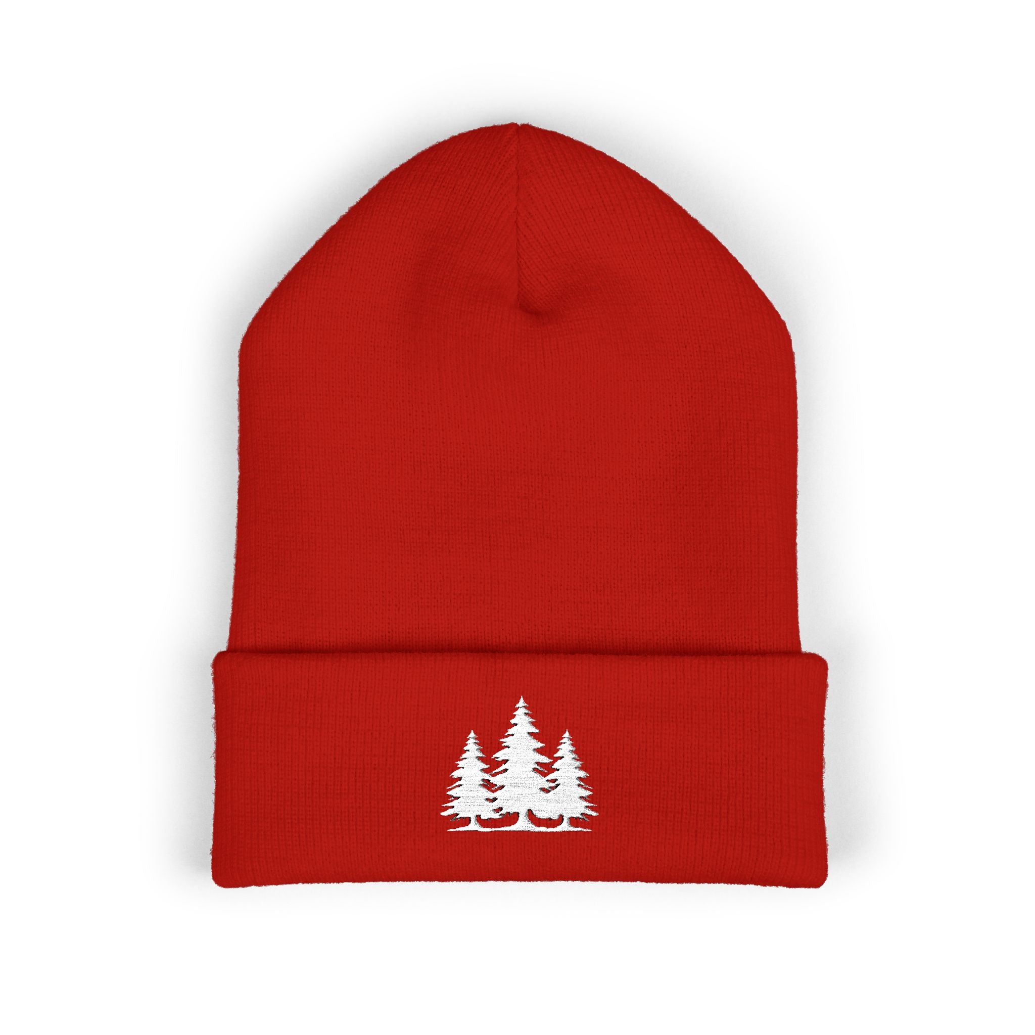 Embroidered Classic Cuffed Beanie with White Trees