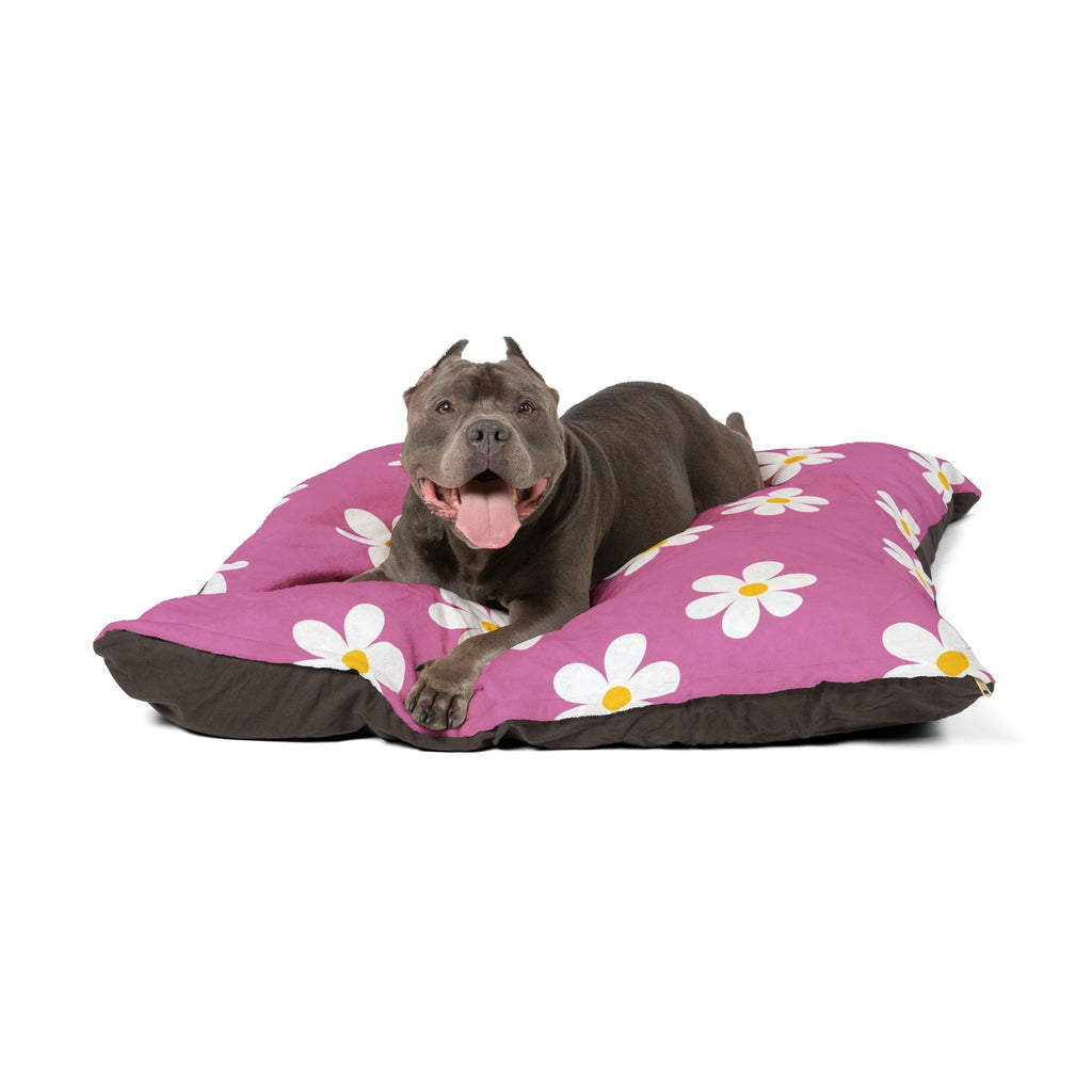 Floral Daisy Pink Pet Bed — Soft Cozy Cushion for Small Dogs & Cats