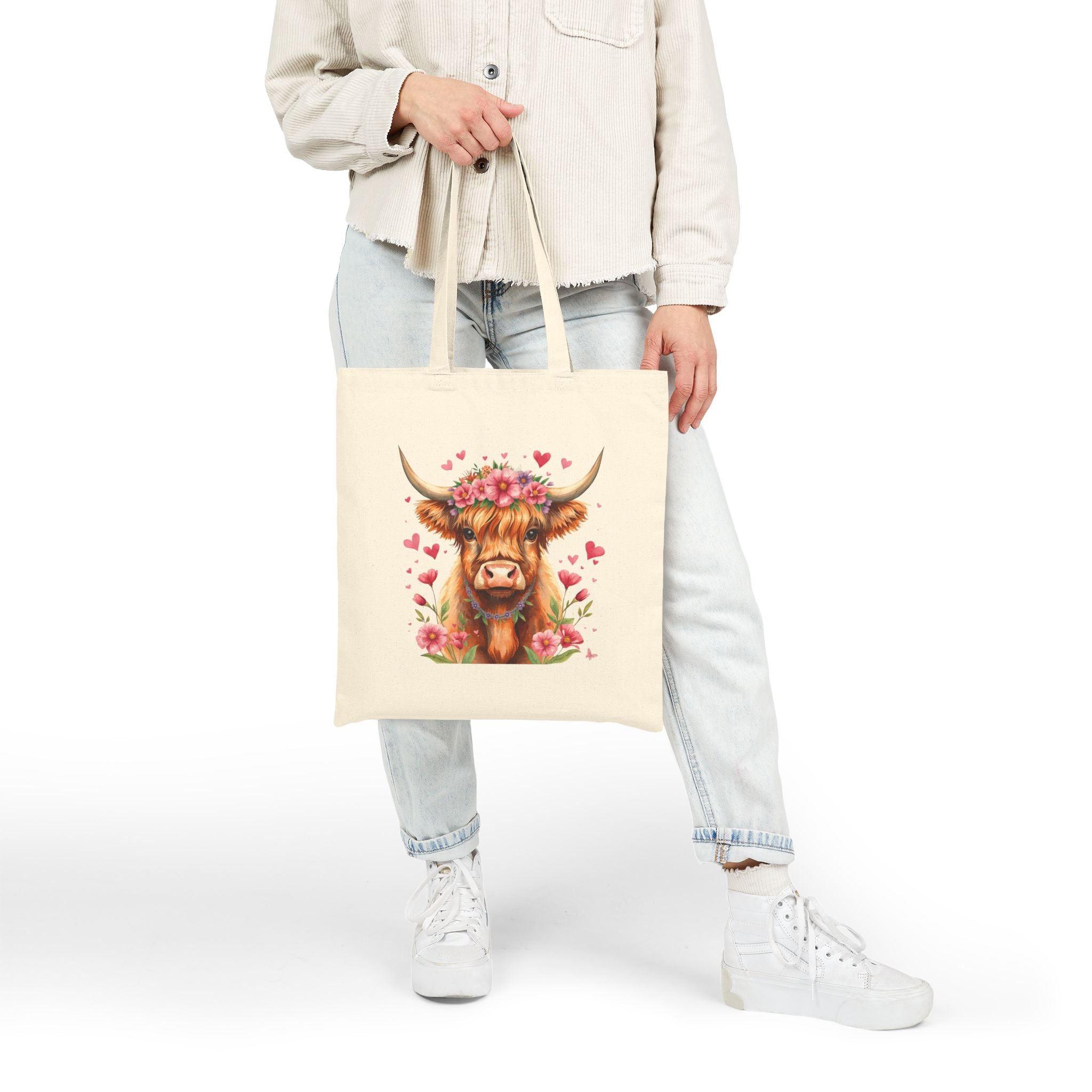 Highland Cow Floral Tote Bag