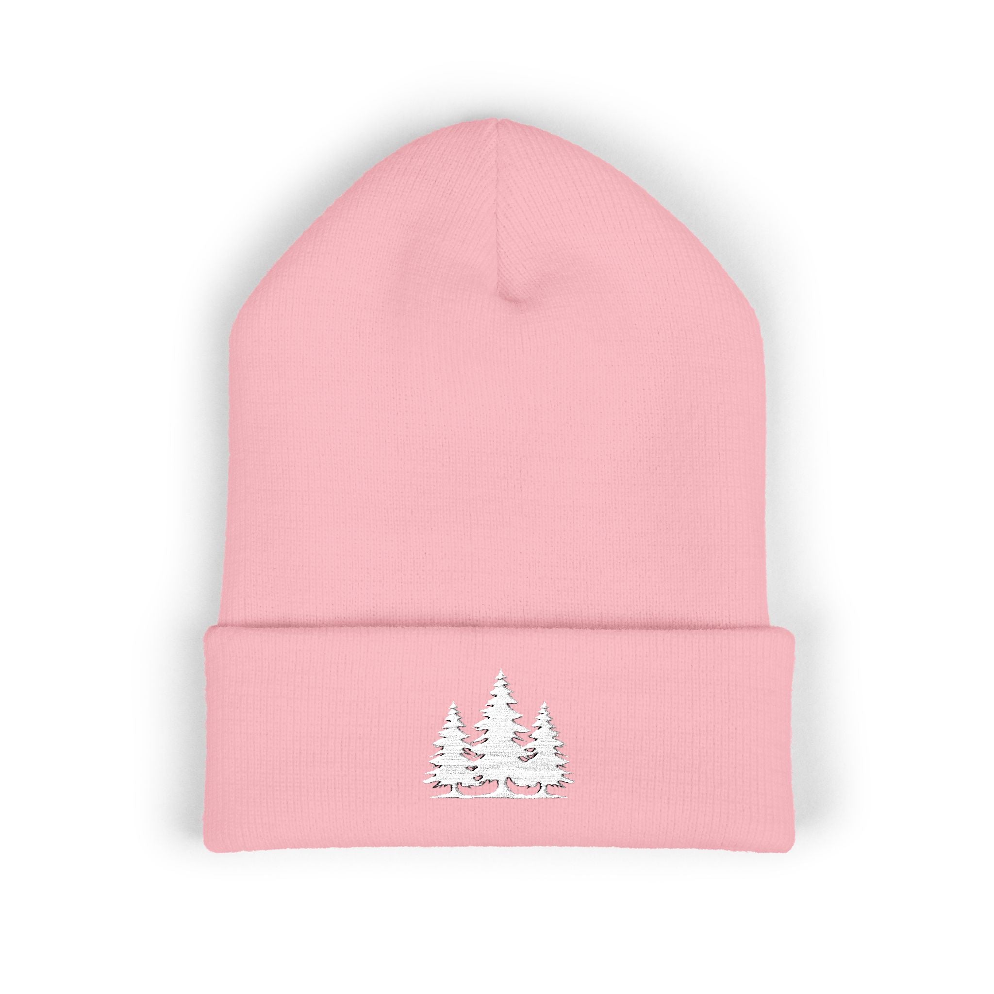 Embroidered Classic Cuffed Beanie with White Trees