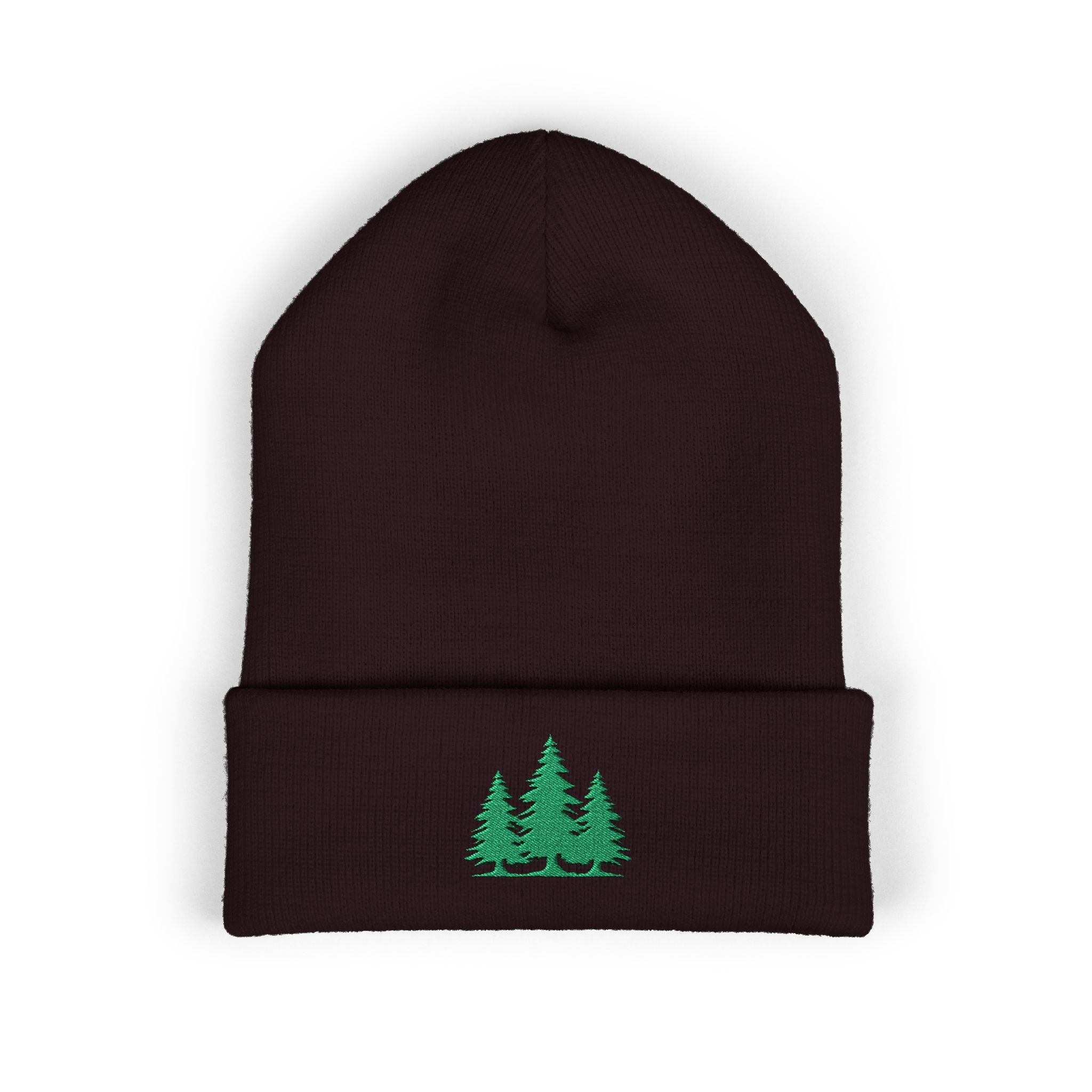 Embroidered Classic Cuffed Beanie with Green Trees