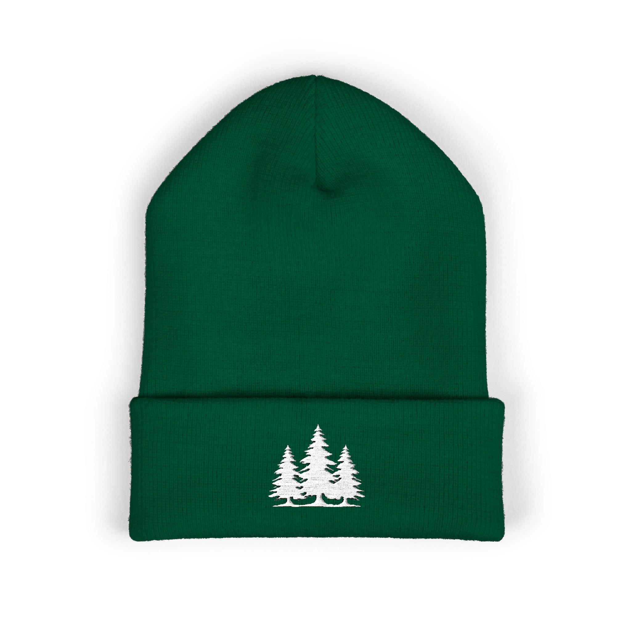 Embroidered Classic Cuffed Beanie with White Trees