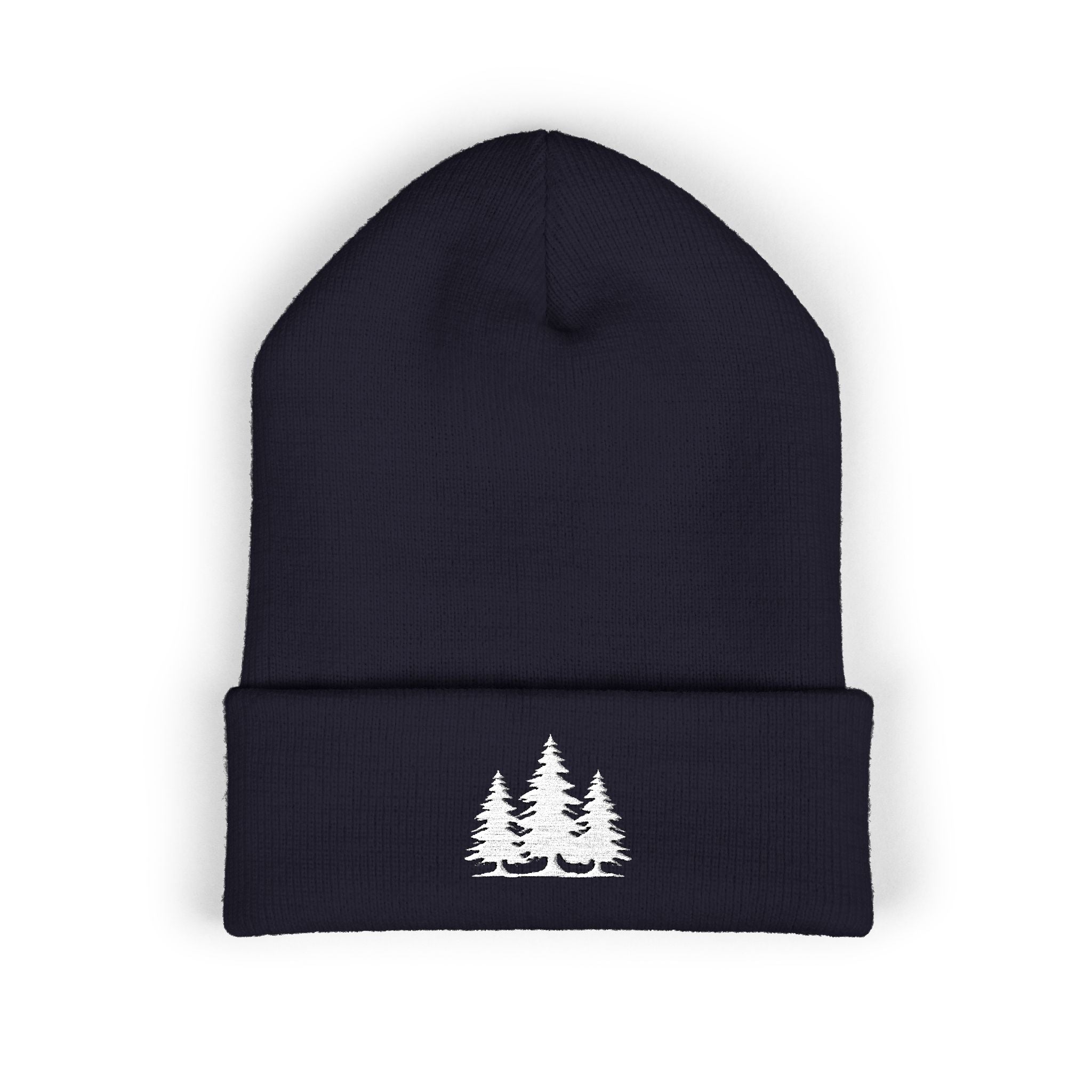 Embroidered Classic Cuffed Beanie with White Trees