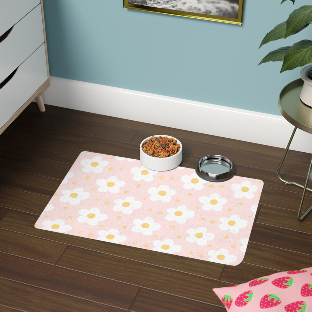 Daisy Print Non-Slip Pet Food Mat — 12x18
