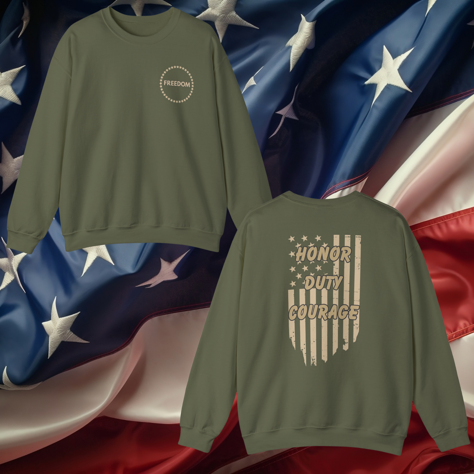 Freedom Military Green Crewneck Sweatshirt