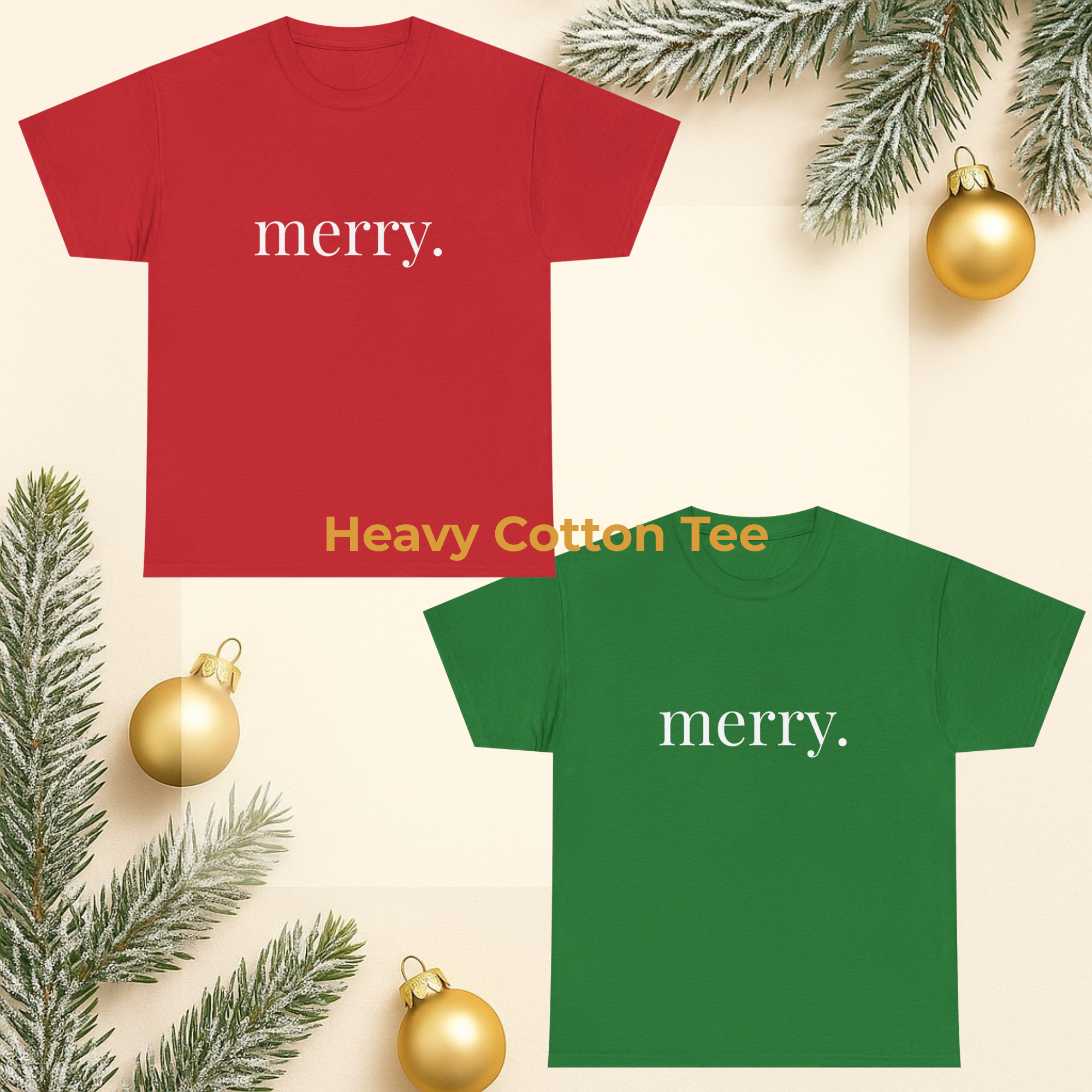 Merry. Heavy Cotton T-Shirt in Greens and Reds