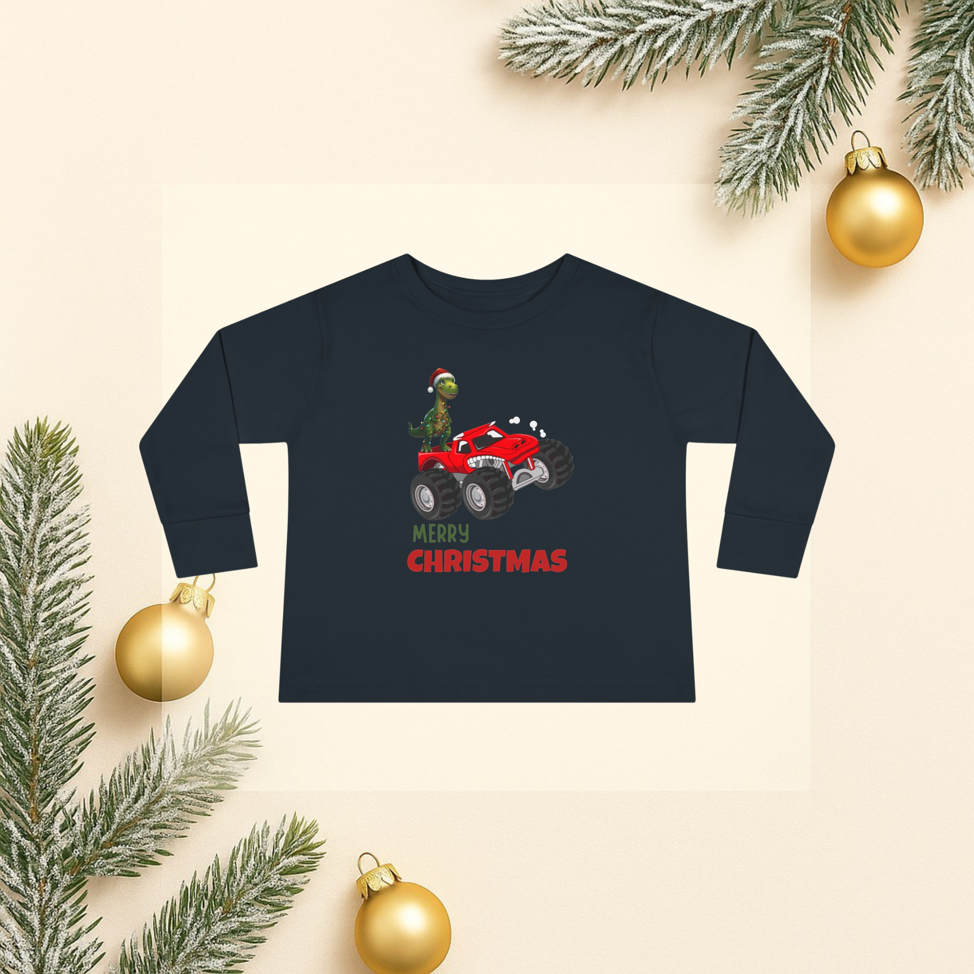T-Rex Christmas Toddler Long Sleeve Tee