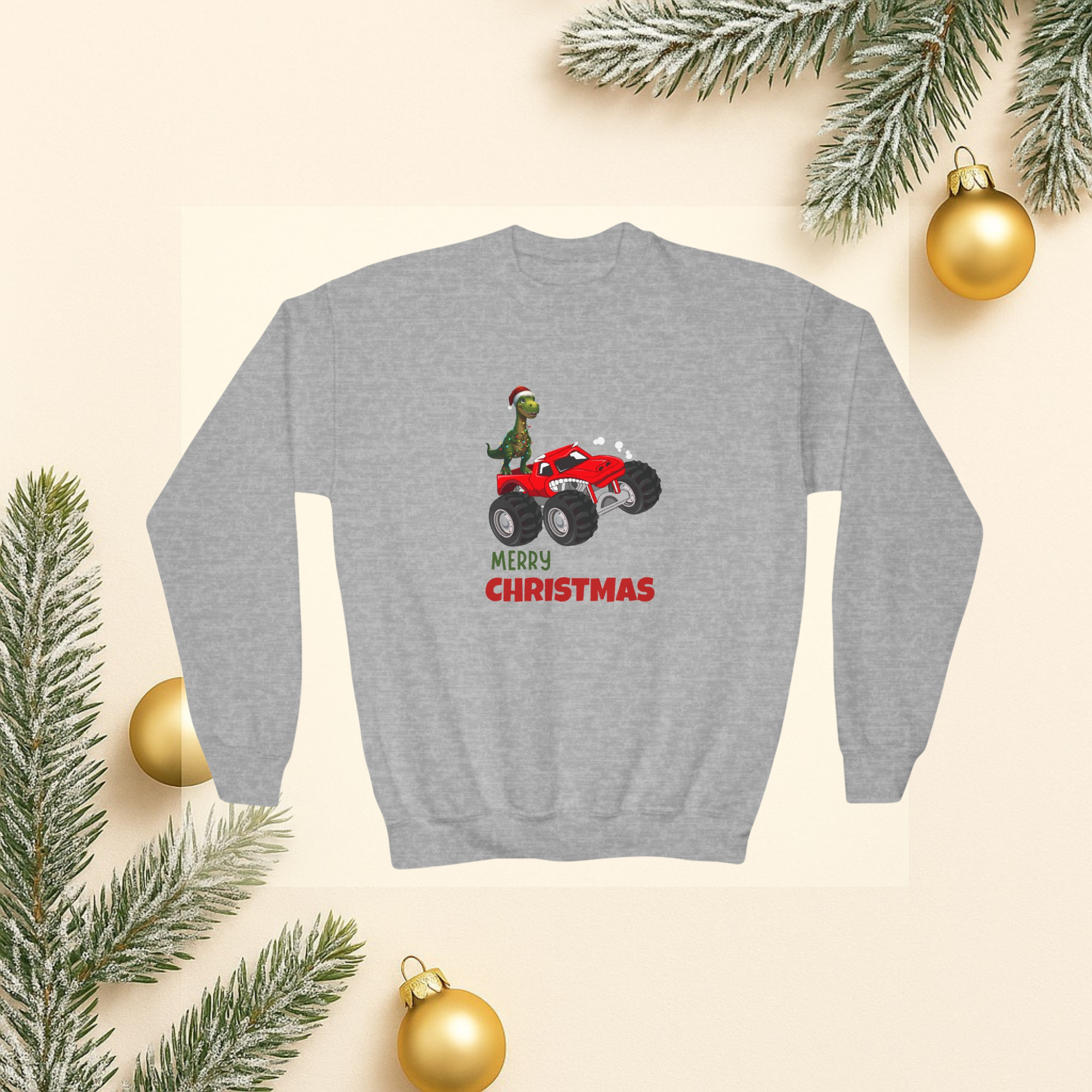 T-Rex Christmas Youth Crewneck Sweatshirt