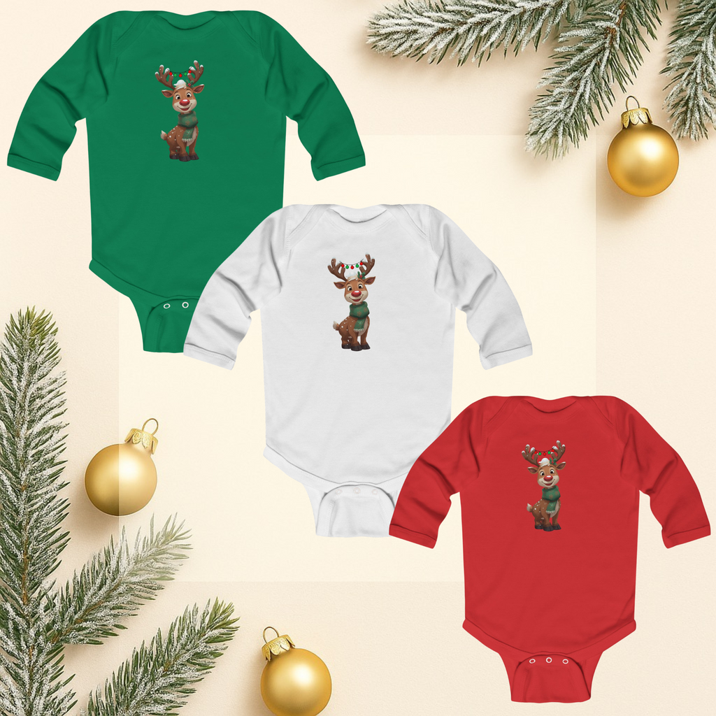 Festive Reindeer Infant Long Sleeve Onesie