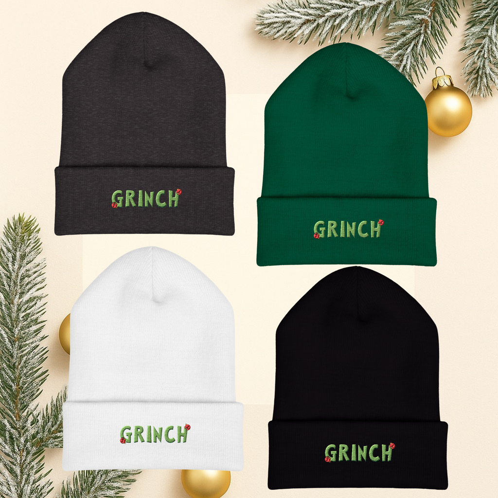 Grinch Embroidered Cuffed Knit Hat