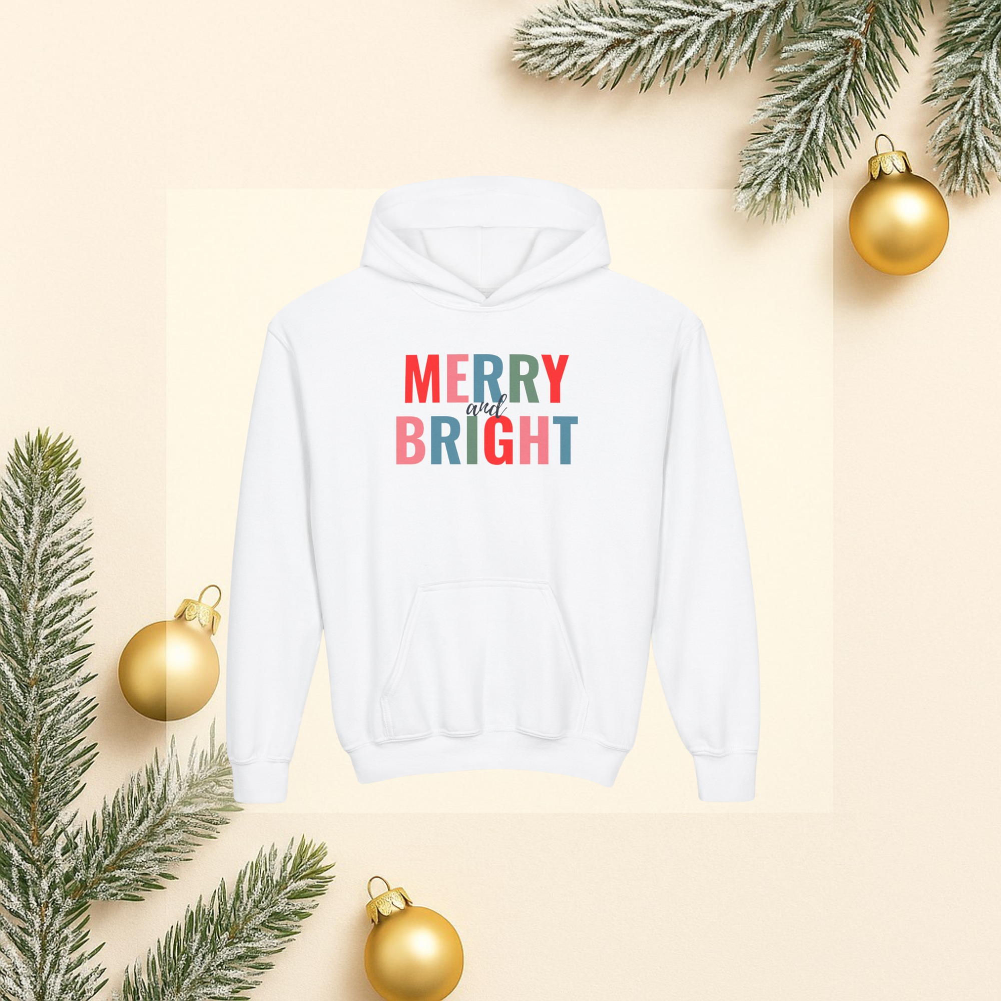 Merry and Bright Christmas Youth Hoodie