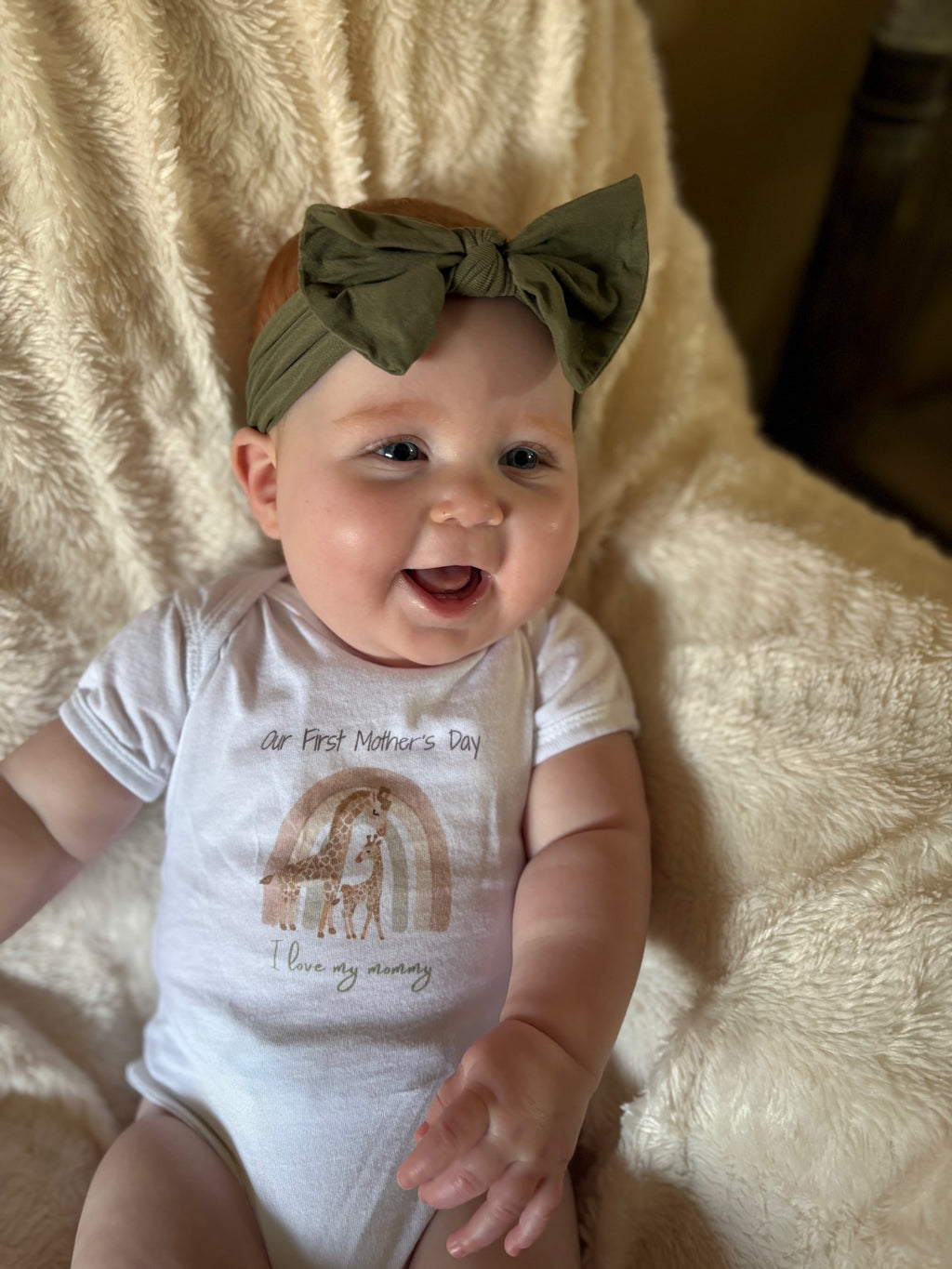 Personalized Baby Bodysuit “Our First Mother’s Day” for your new little one.  Pair with our shirt for mom for the perfect mommy & me set