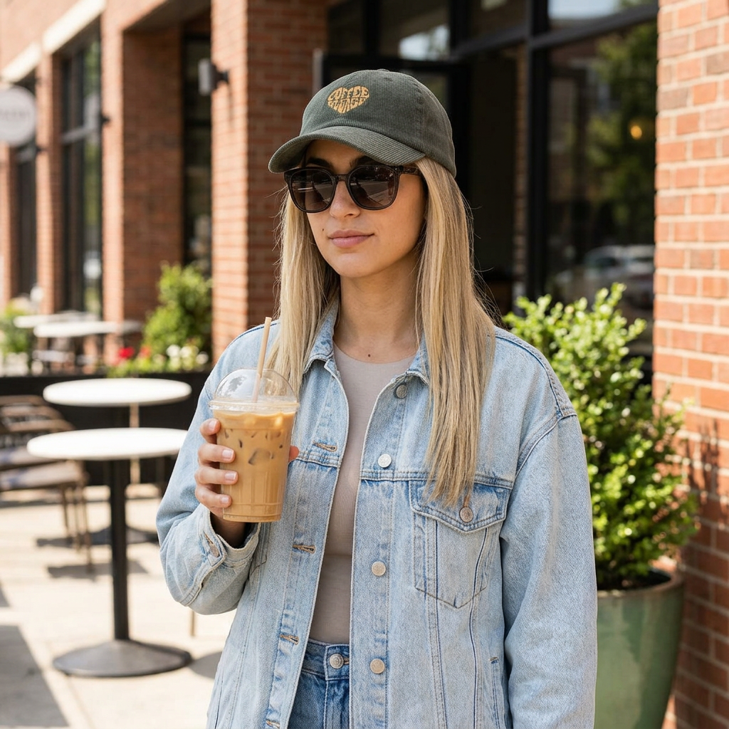 Coffee Please Retro Heart Corduroy Hat
