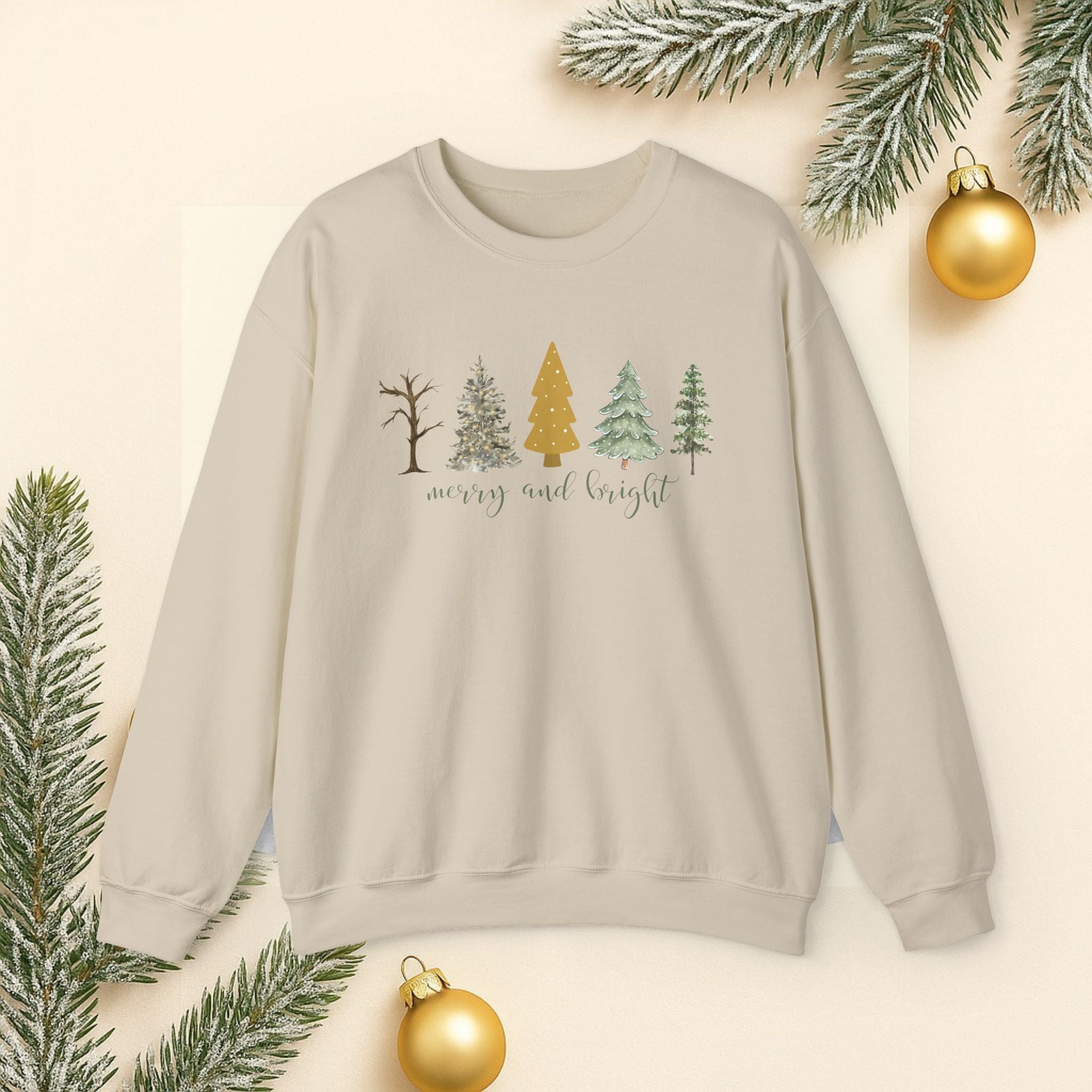 Festive Trees Crewneck Sweatshirt - Cozy Holiday Apparel