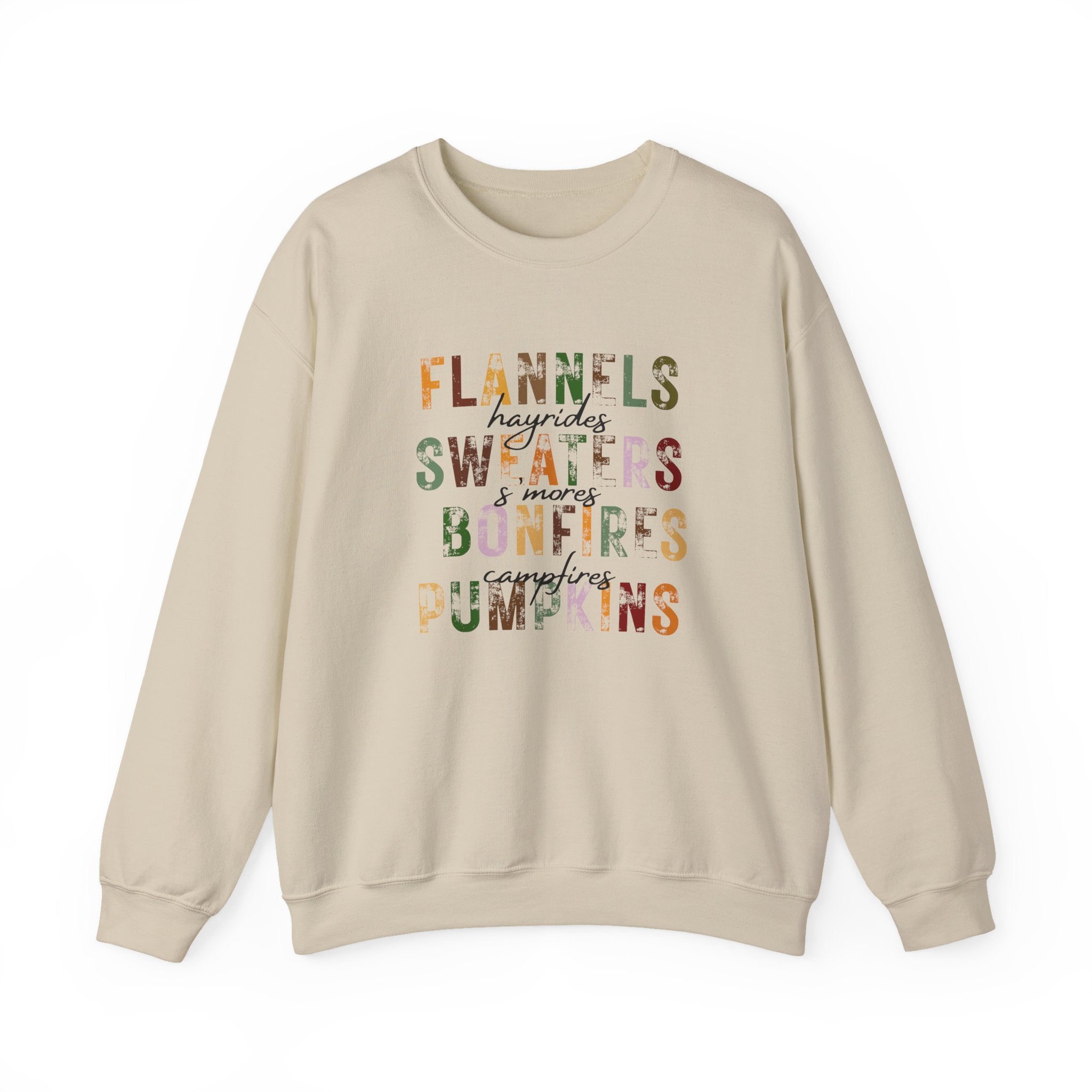 Flannels, Sweaters, Bonfires, and Pumpkin Lovers Cozy Fall Crewneck Sweatshirt
