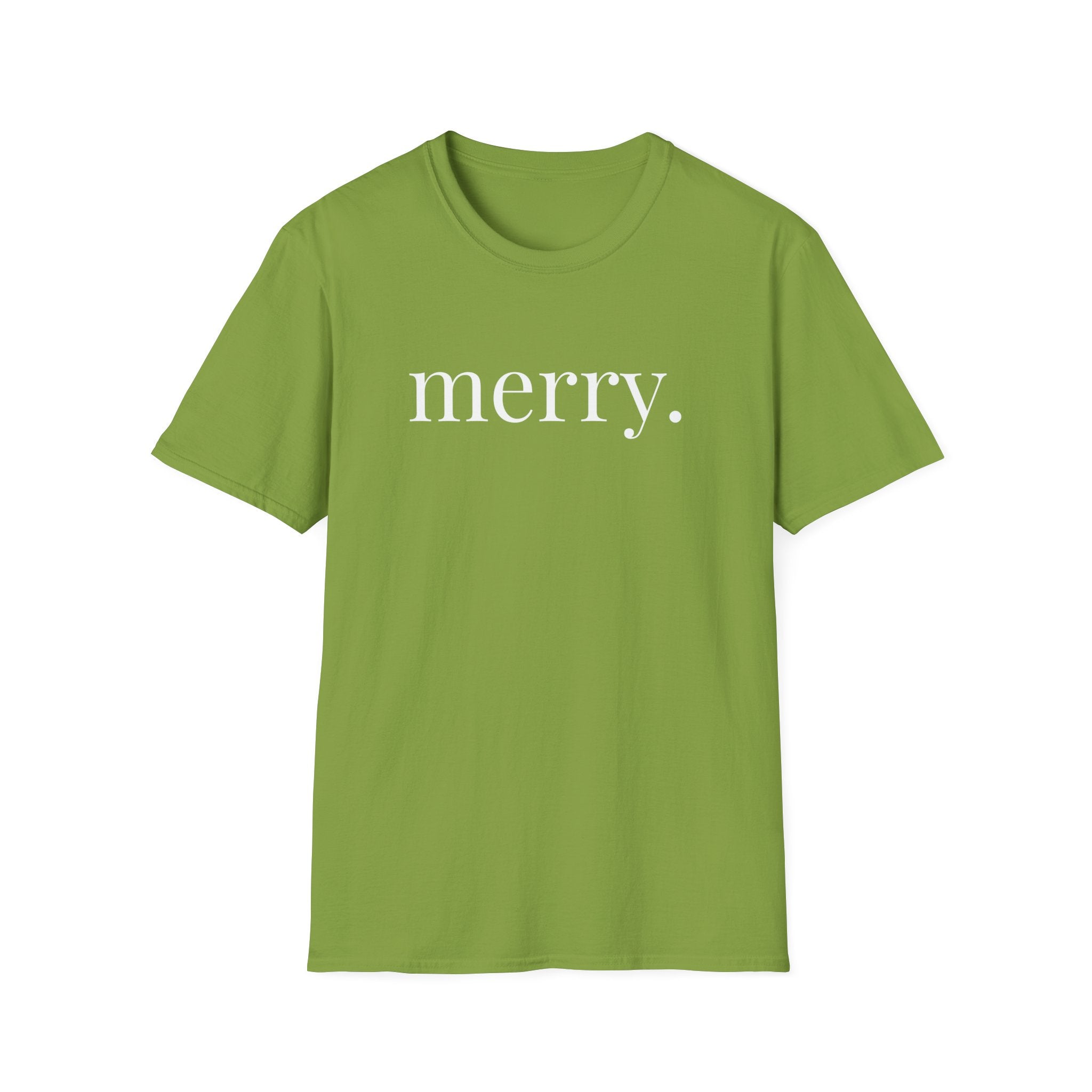 Merry. Soft Cotton T-shirt in Holiday Greens and Reds