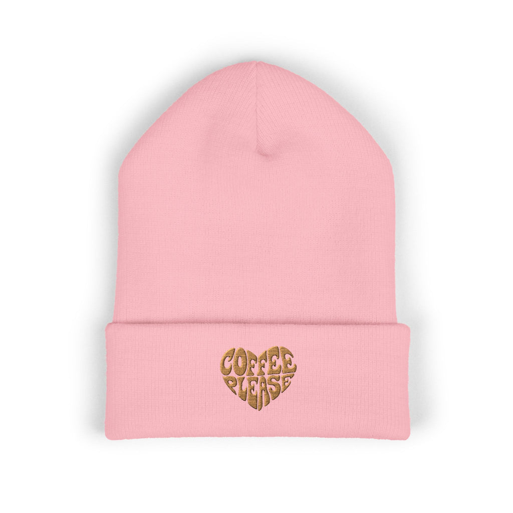 Embroidered 'Coffee Please' Heart Beanie — Cute Cozy Knit Hat