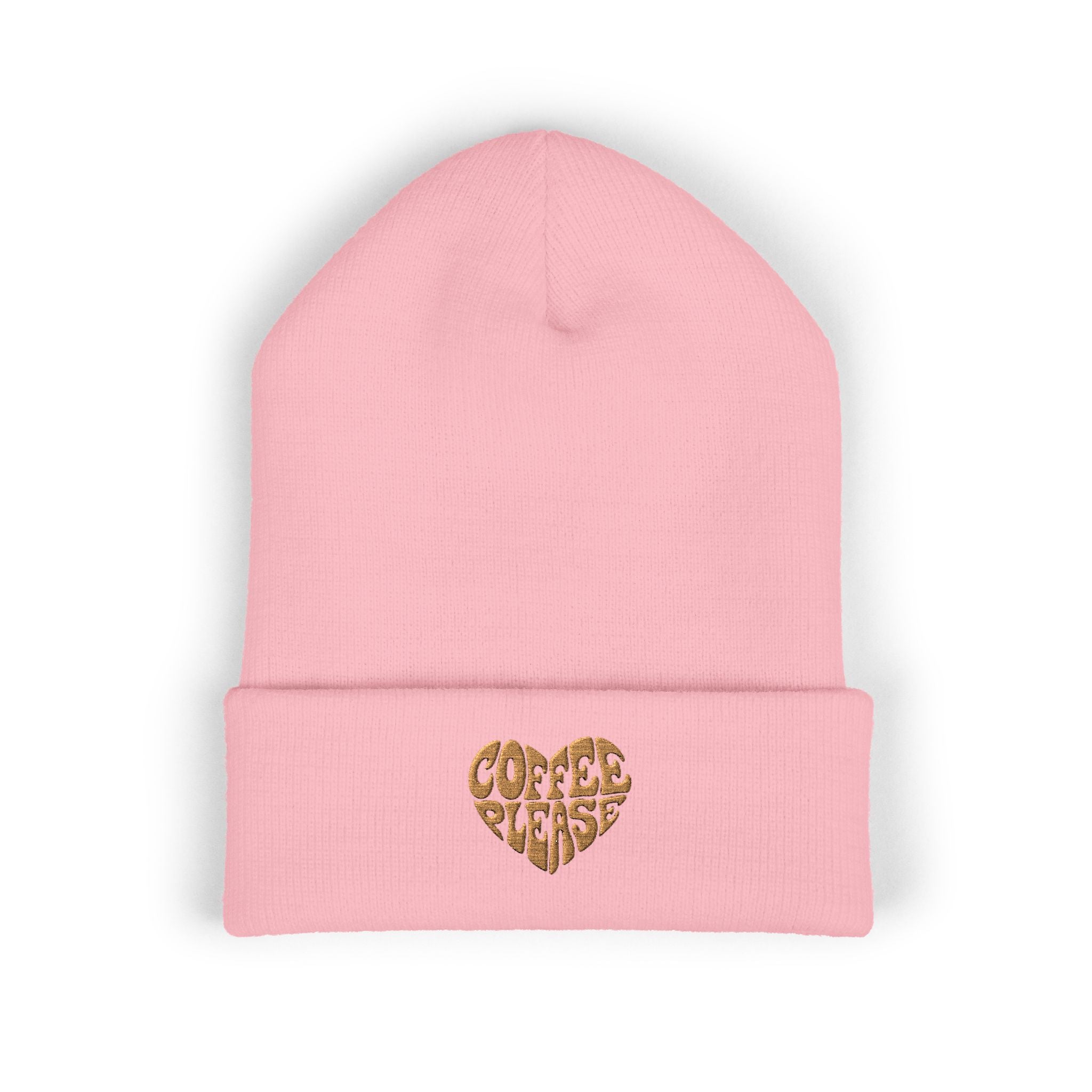 Embroidered 'Coffee Please' Heart Beanie — Cute Cozy Knit Hat