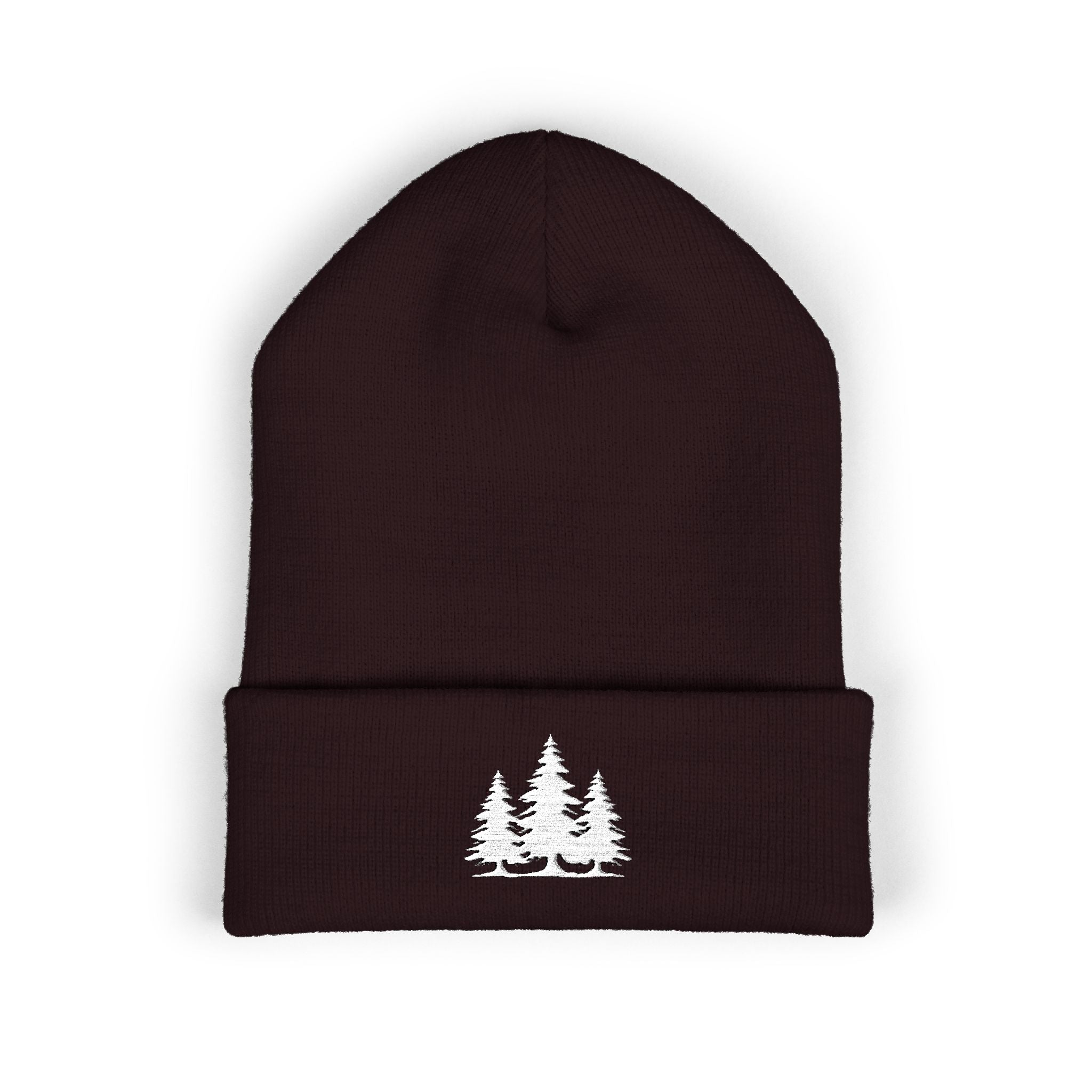 Embroidered Classic Cuffed Beanie with White Trees