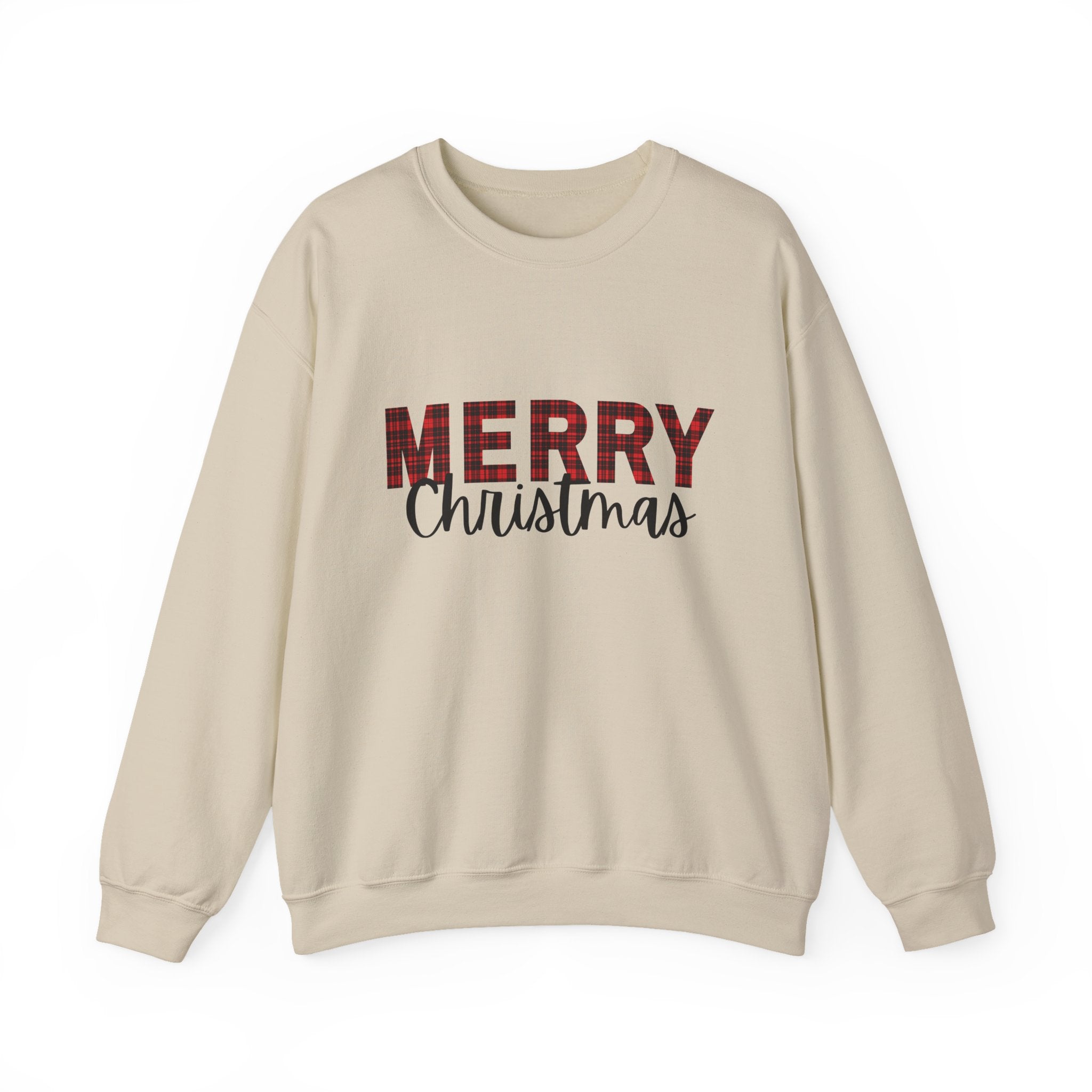 Festive Merry Christmas Flannel Print Crewneck Sweatshirt
