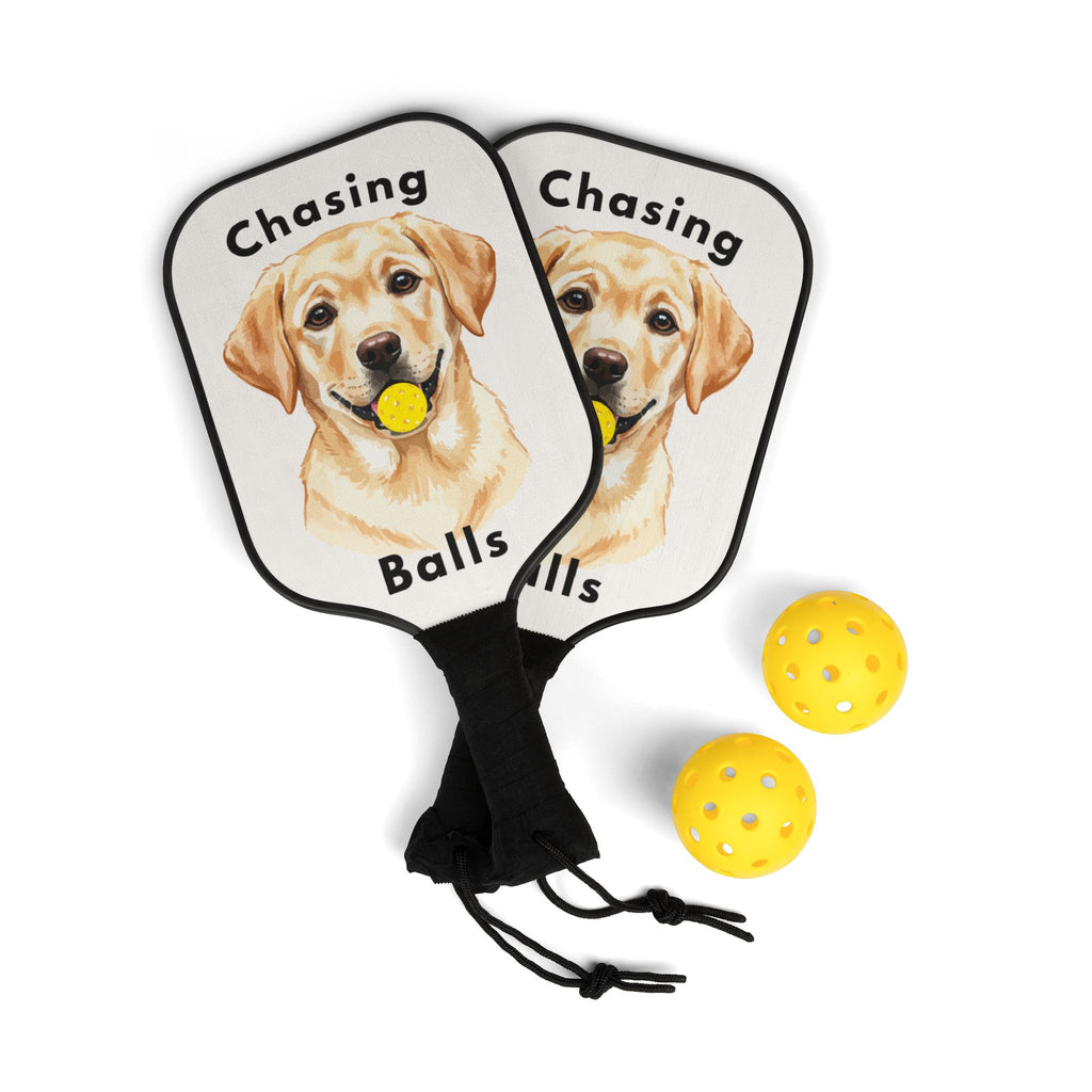 Pickleball Paddle Set "Chasing Balls" Dog Design