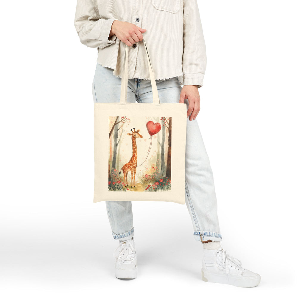 Giraffe with Heart Balloon Canvas Tote