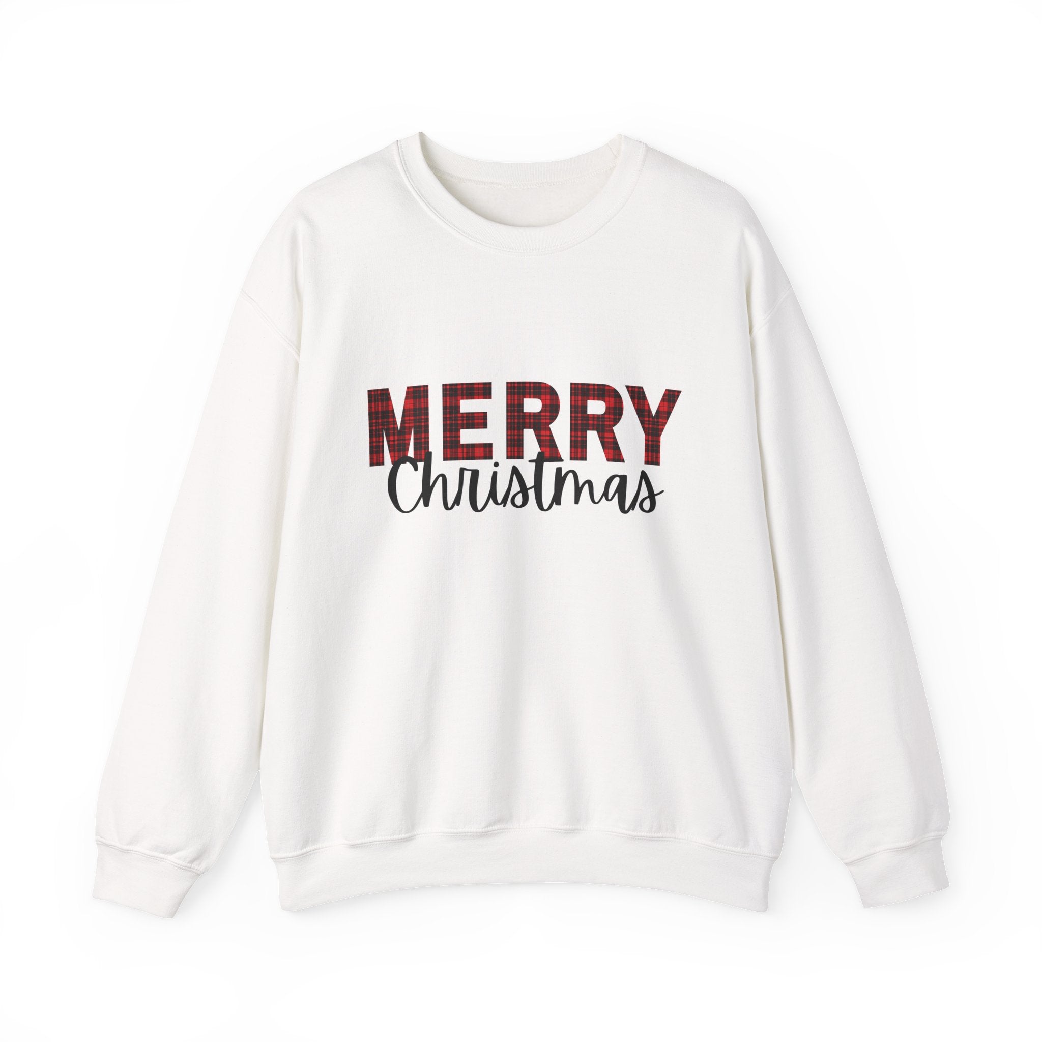 Festive Merry Christmas Flannel Print Crewneck Sweatshirt
