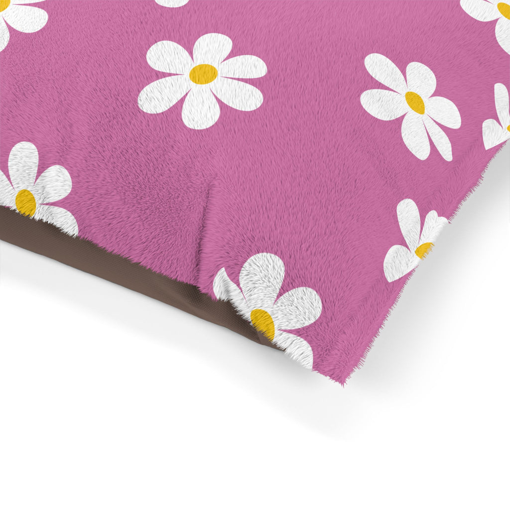 Floral Daisy Pink Pet Bed — Soft Cozy Cushion for Small Dogs & Cats