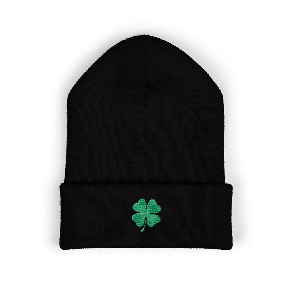 Embroidered Shamrock Cuffed Knit Hat