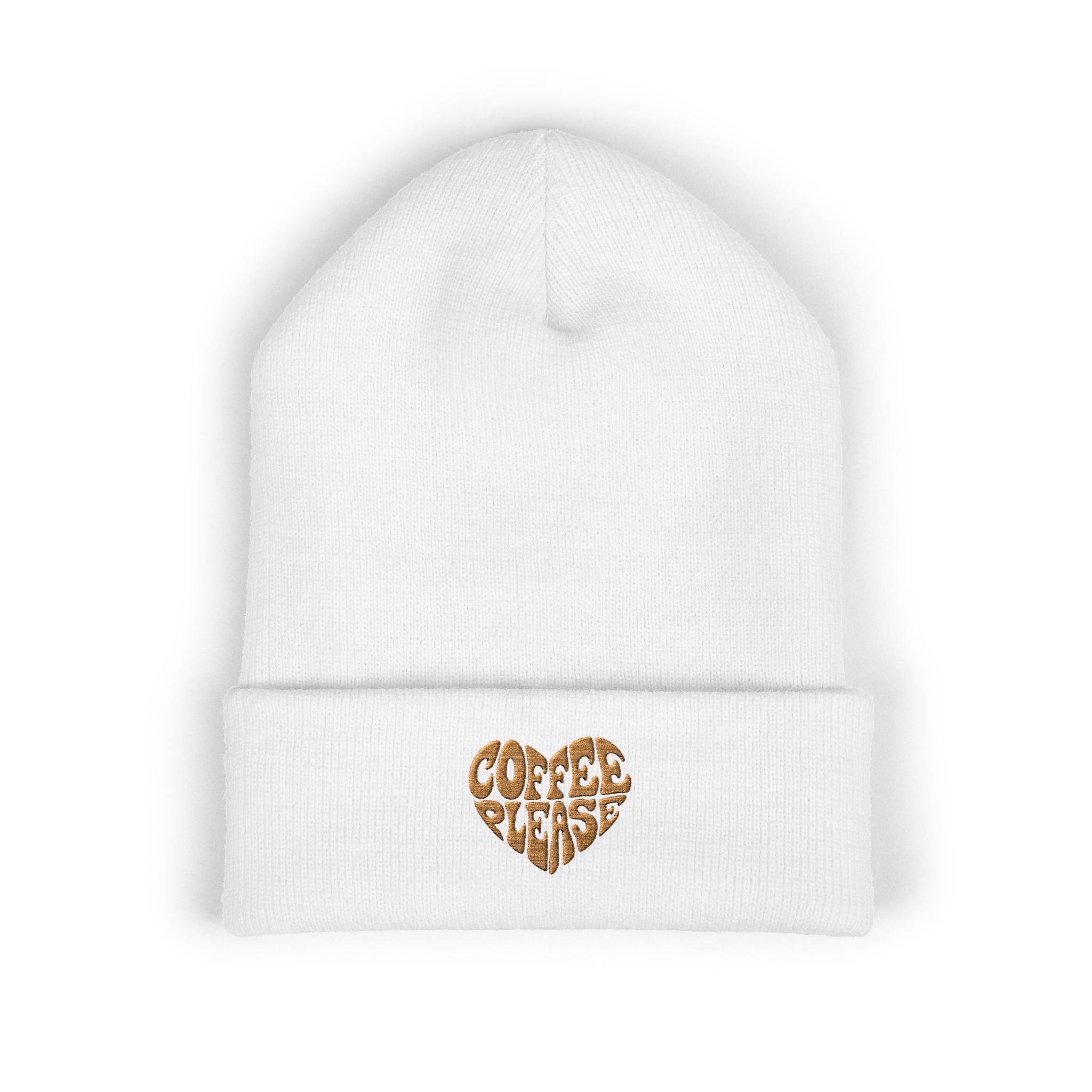 Embroidered 'Coffee Please' Heart Beanie — Cute Cozy Knit Hat