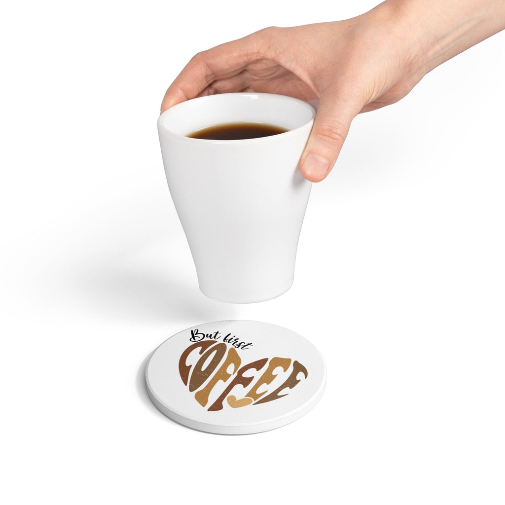 But First Coffee Ceramic Coaster — Retro Heart Coffee Drink Coaster