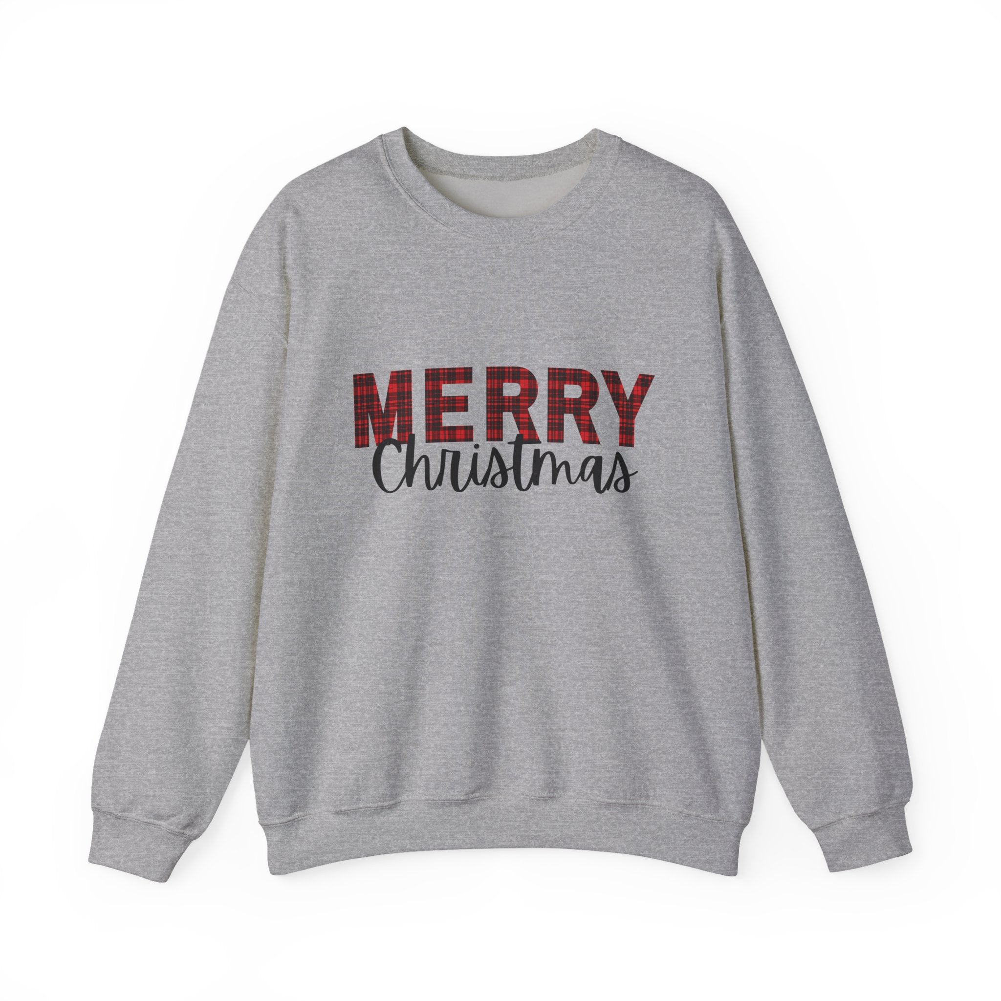 Festive Merry Christmas Flannel Print Crewneck Sweatshirt