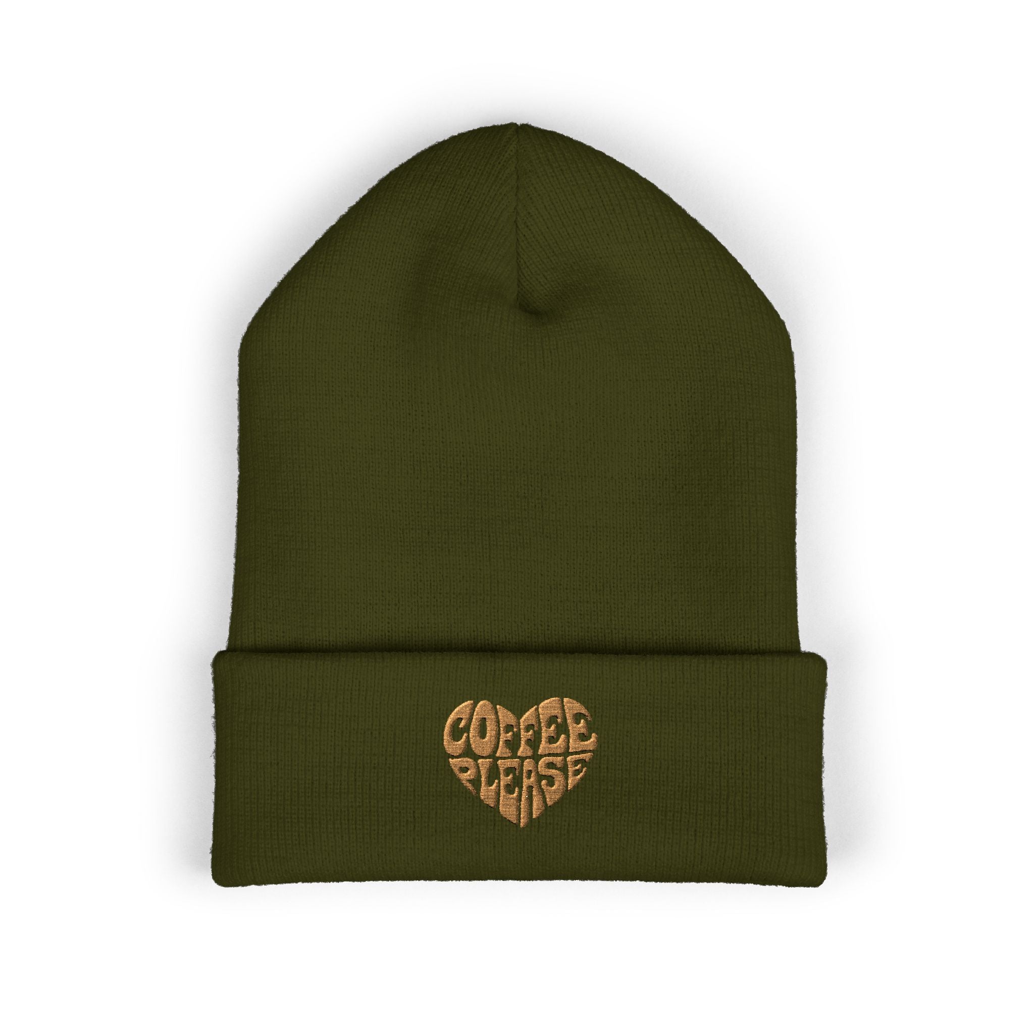 Embroidered 'Coffee Please' Heart Beanie — Cute Cozy Knit Hat