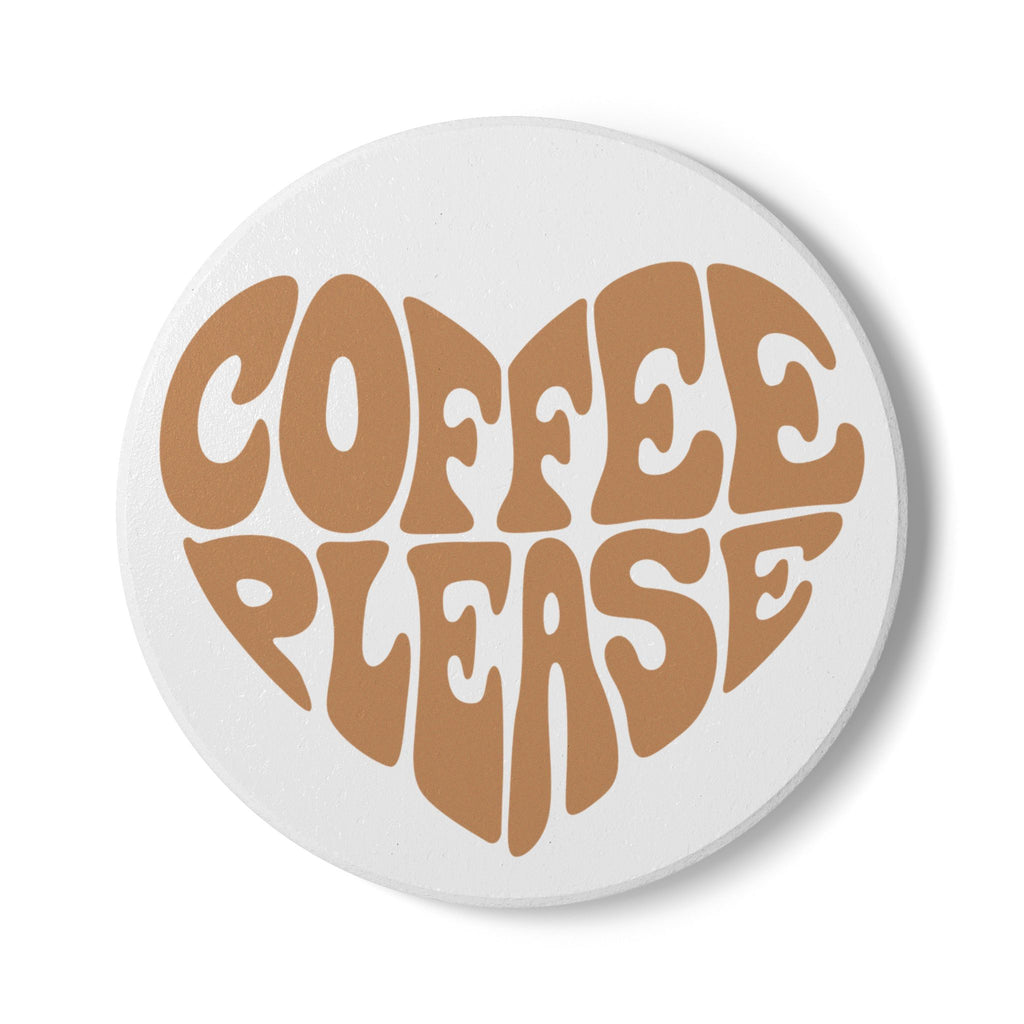 Ceramic Coaster — 'Coffee Please' Retro Heart Design