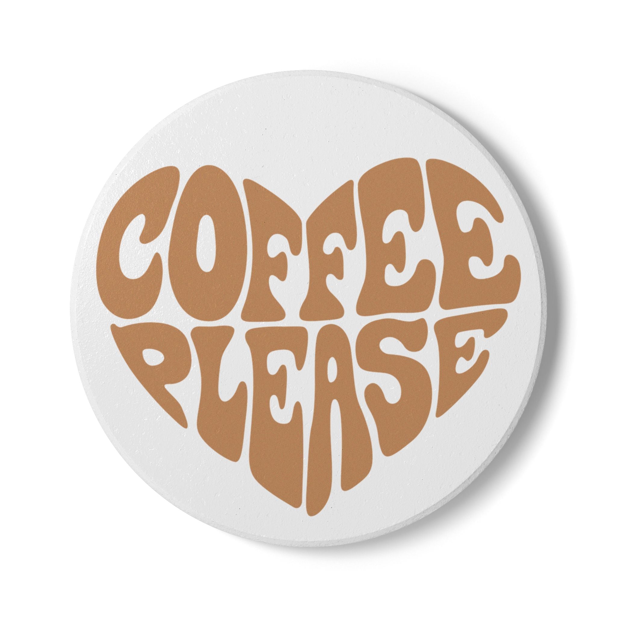 Ceramic Coaster — 'Coffee Please' Retro Heart Design