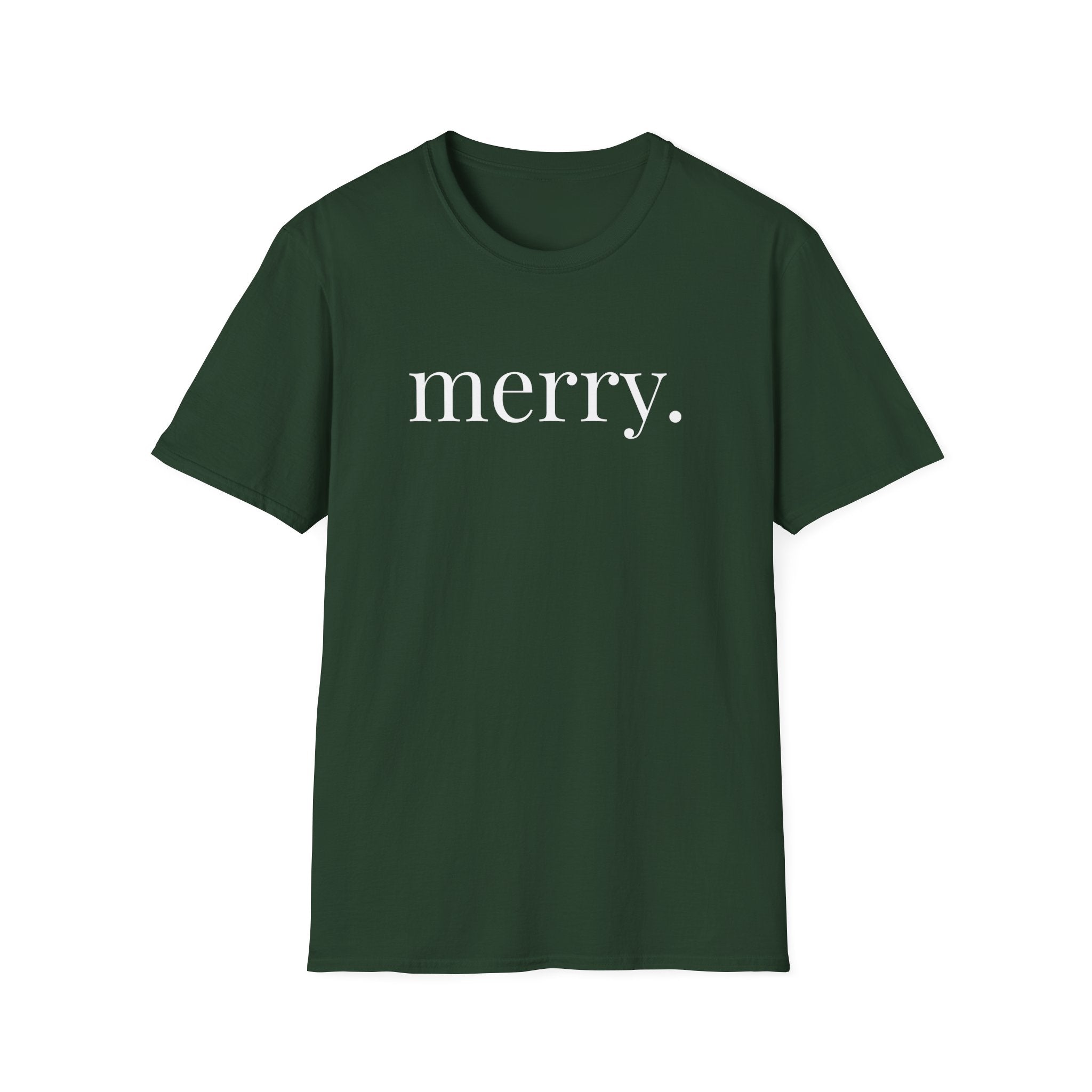 Merry. Soft Cotton T-shirt in Holiday Greens and Reds