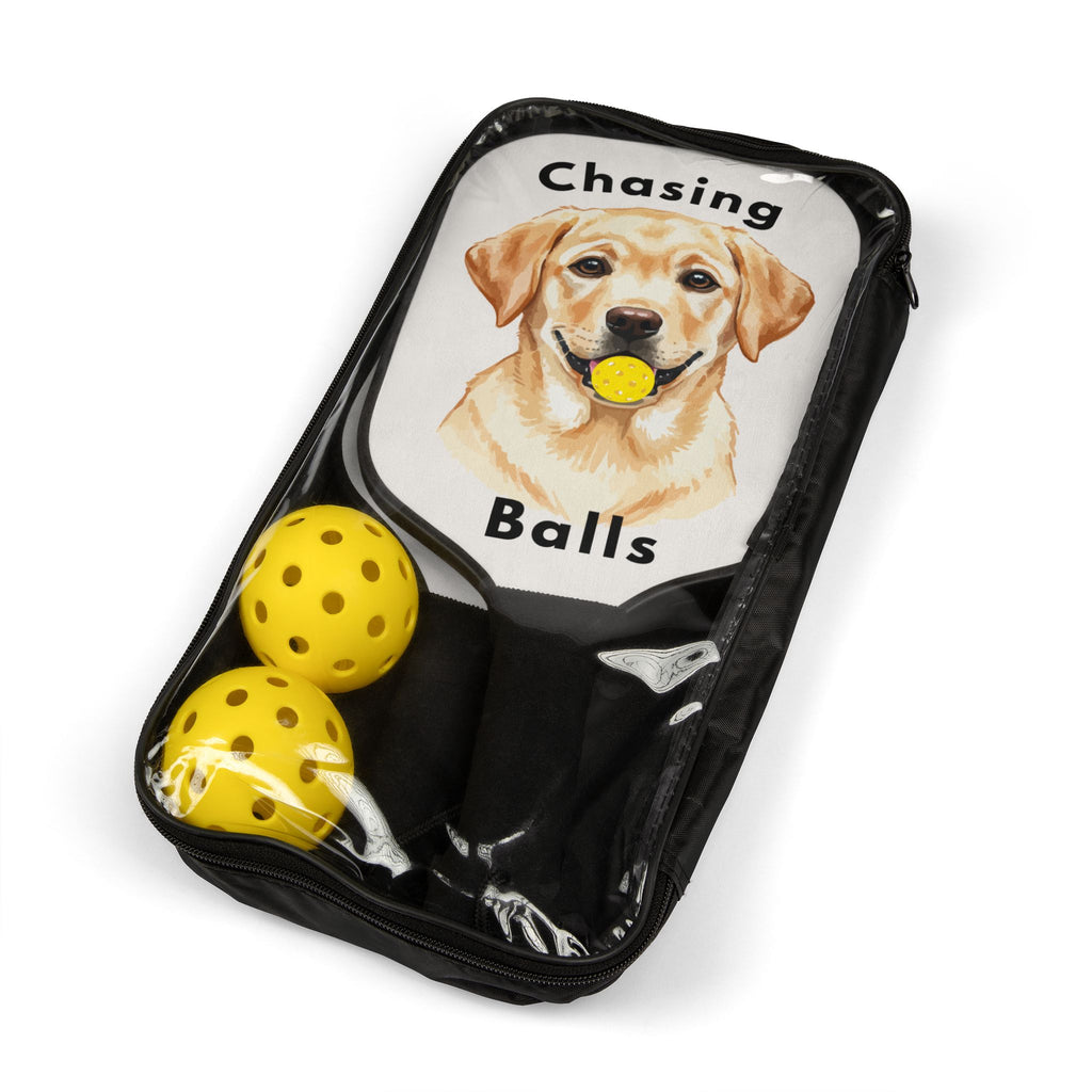 Pickleball Paddle Set "Chasing Balls" Dog Design