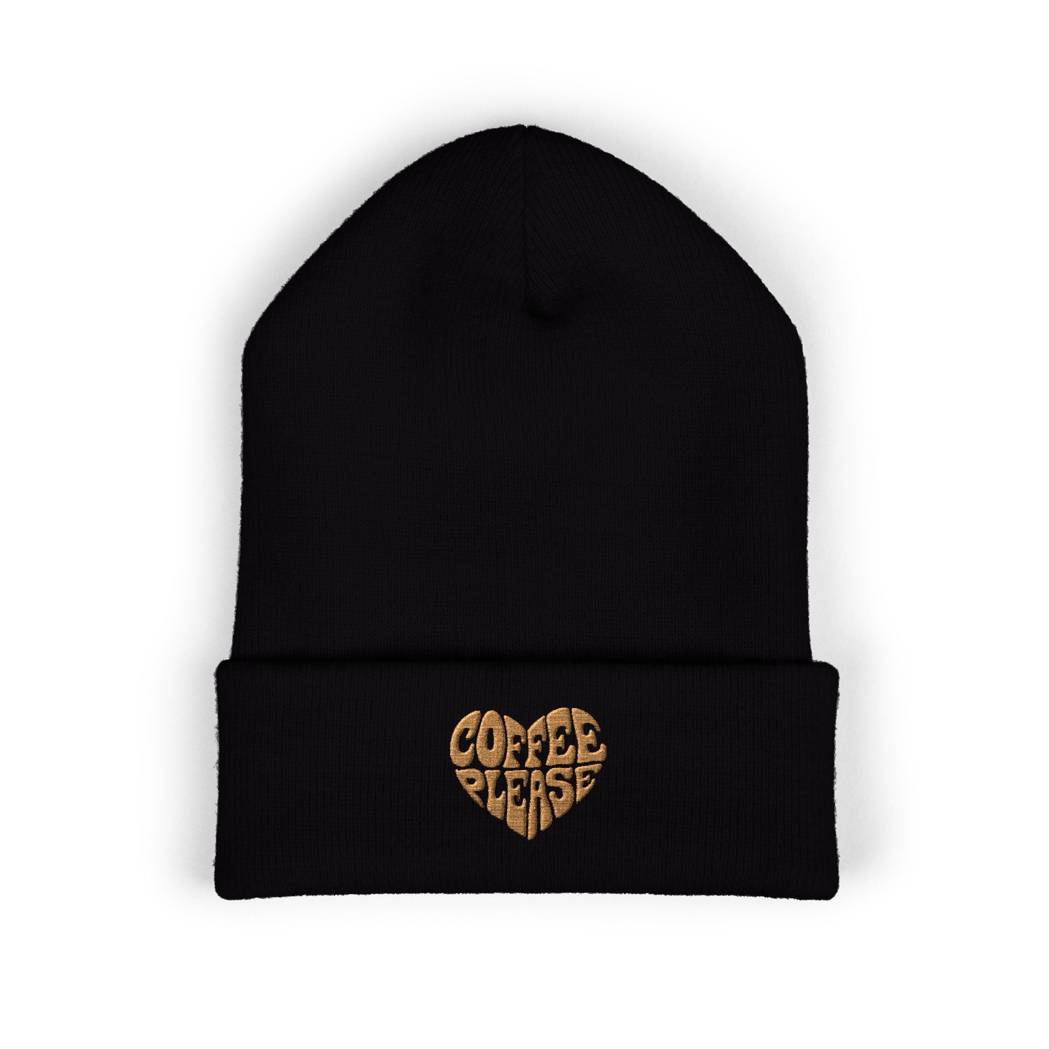 Embroidered 'Coffee Please' Heart Beanie — Cute Cozy Knit Hat